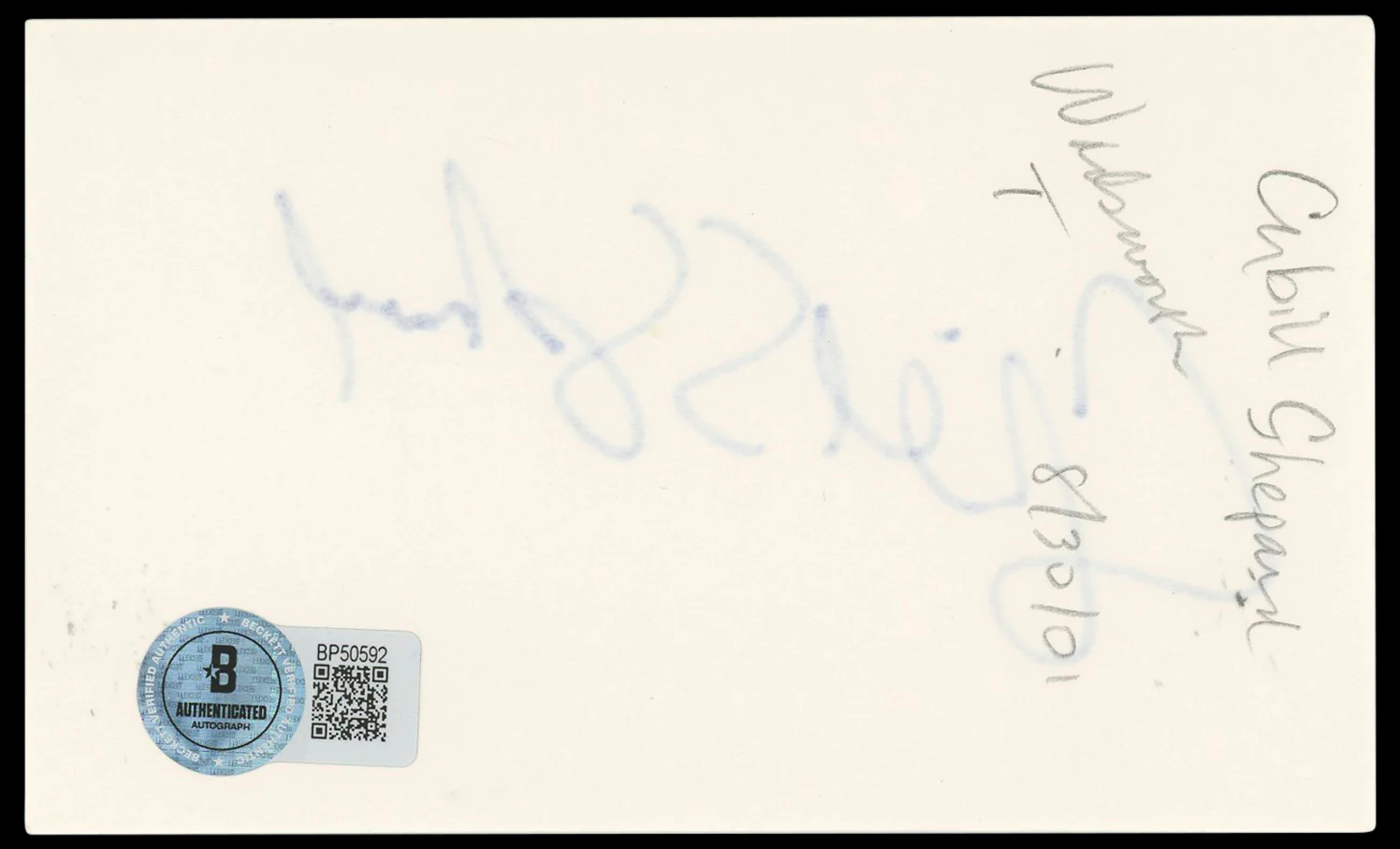 Cybill Shepherd Moonlighting Authentic Signed 3x5 Index Card BAS #BP50592 - Image 3