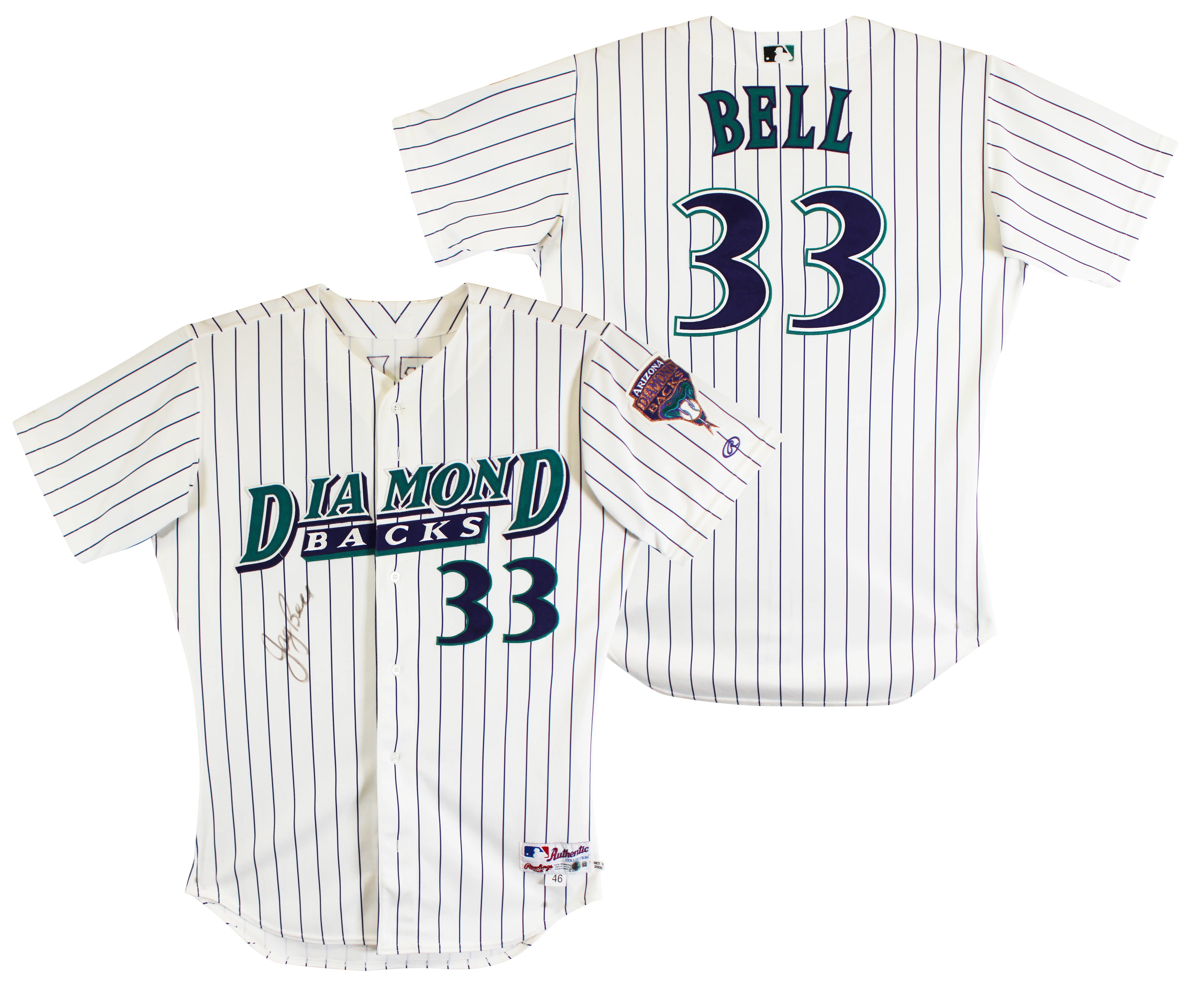 D-Backs Jay Bell Signed Game Used White Pinstripe Rawlings Jersey BAS #BU55007 - Image 2