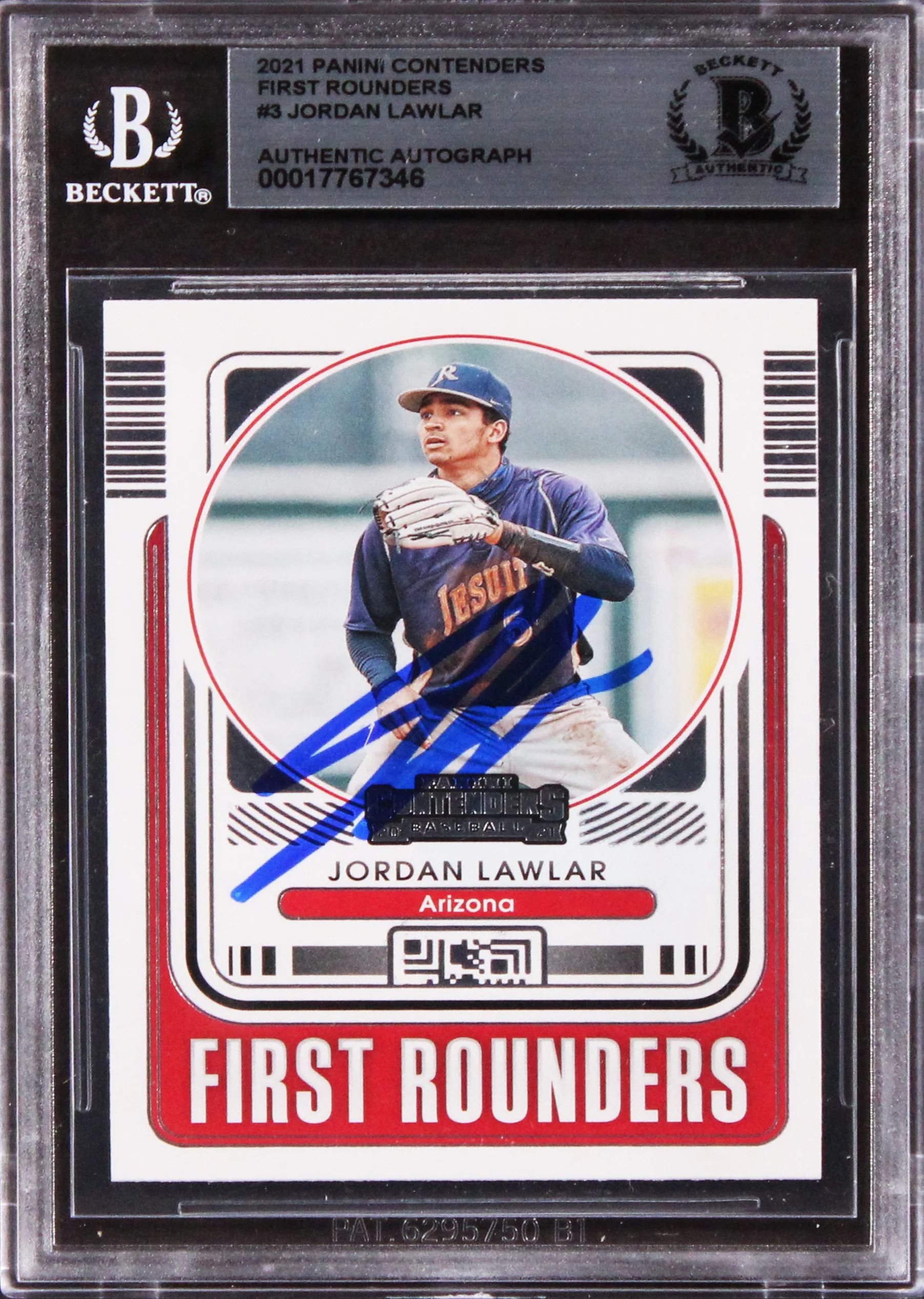 D-Backs Jordan Lawlar Signed 2021 Panini Contenders FR #3 Rookie Card BAS Slab - Image 2
