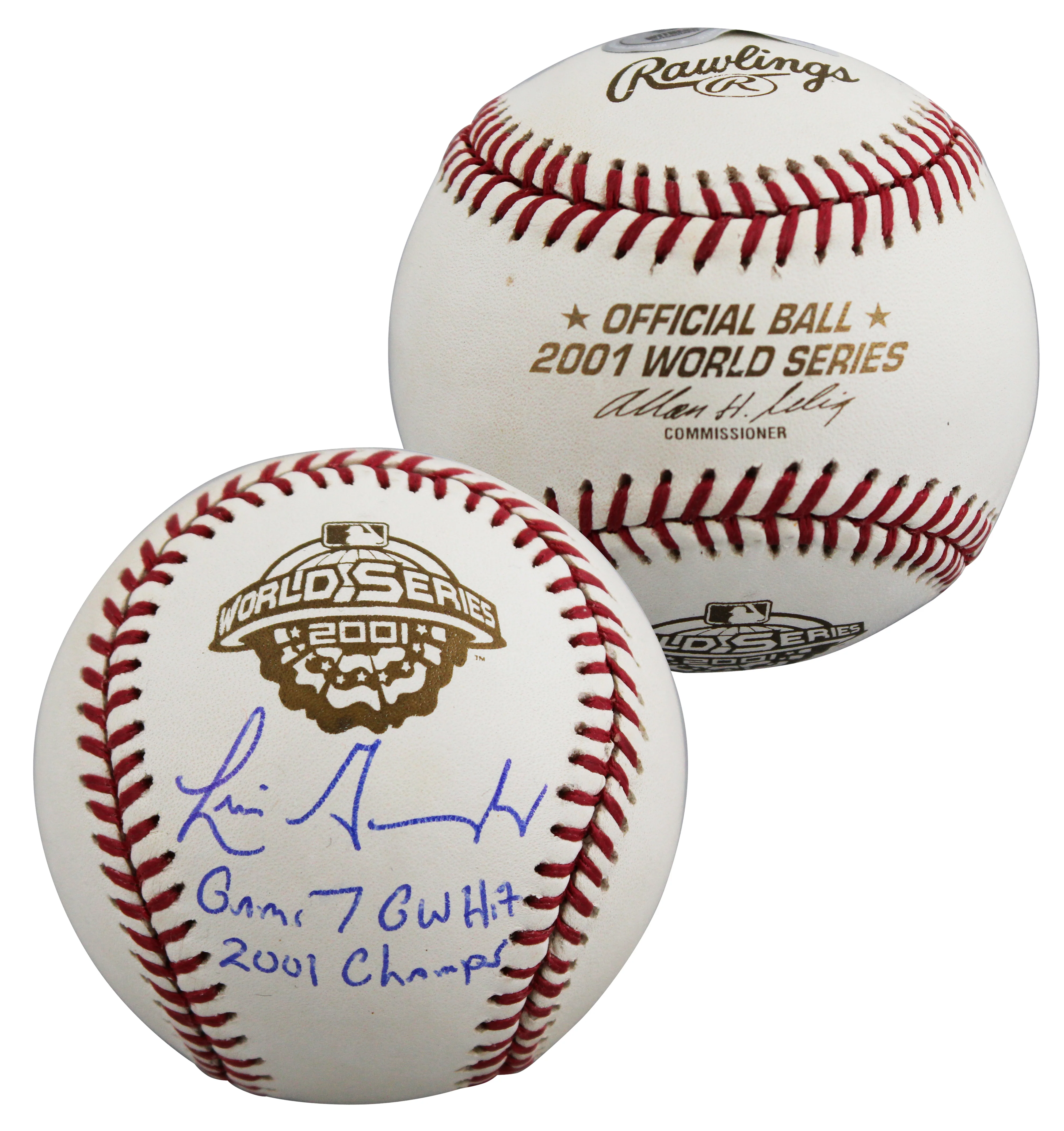 D-Backs Luis Gonzalez "2x Insc" Signed 2001 WS Logo Baseball BAS #2W636574 - Image 2