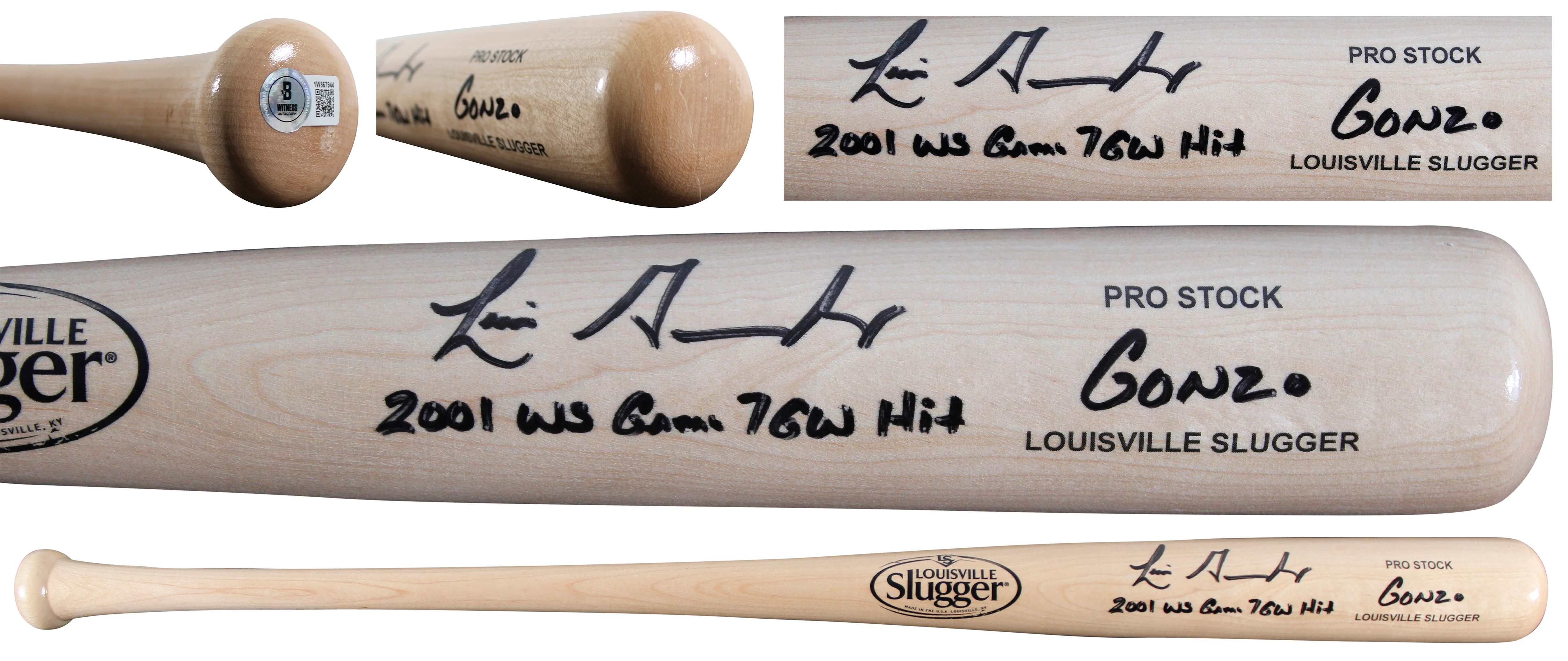 D-Backs Luis Gonzalez "2x Insc" Signed Blonde Louisville Slugger Bat BAS Witness - Image 2