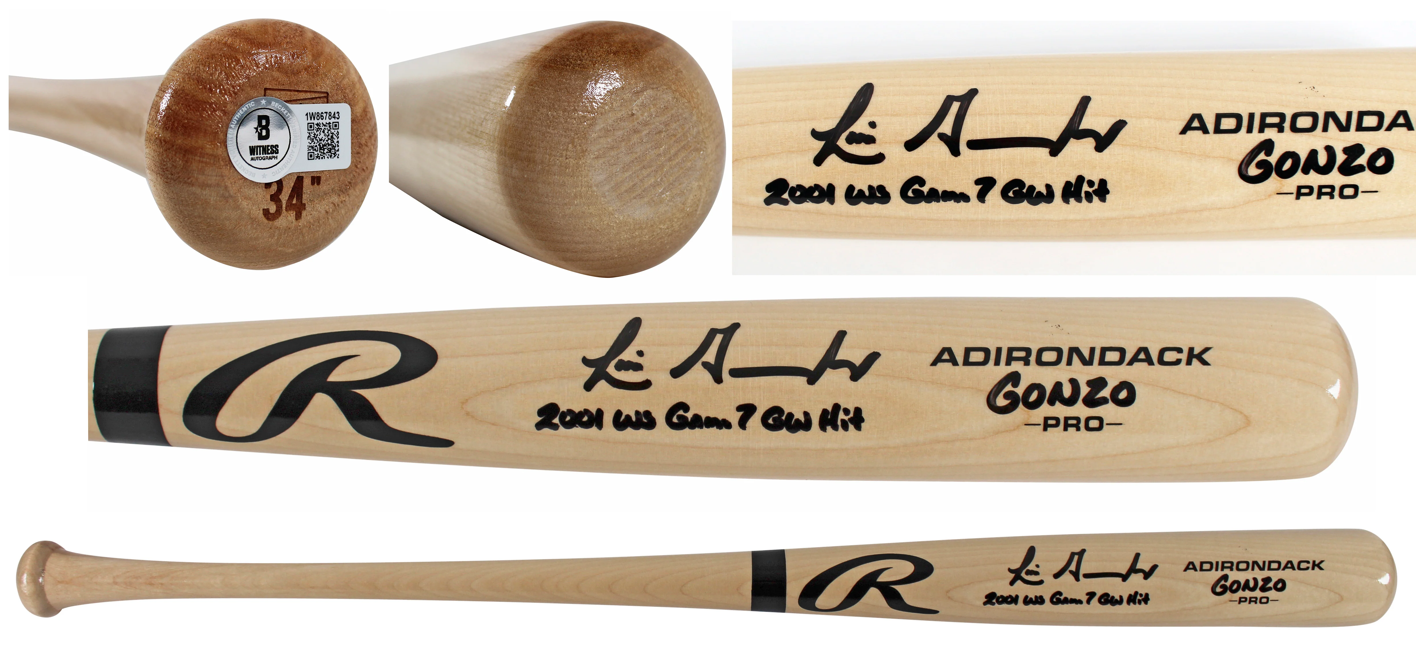 D-Backs Luis Gonzalez "2x Insc" Signed Blonde Rawlings Baseball Bat BAS Witness - Image 2