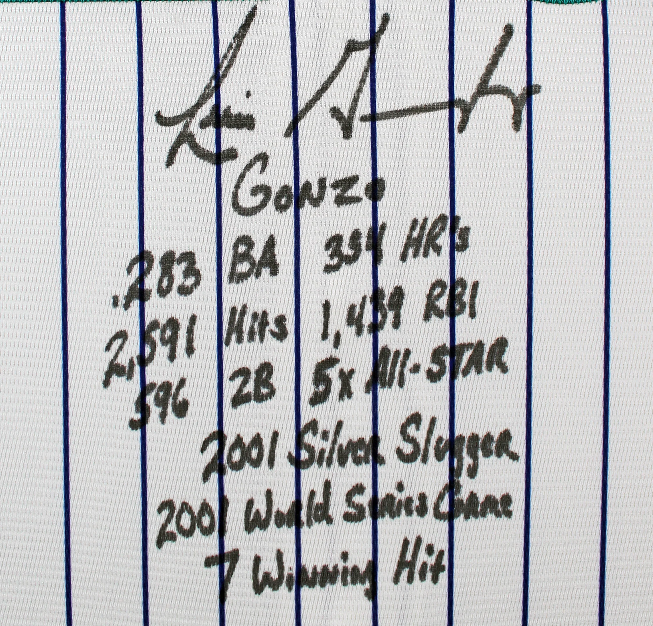 D-Backs Luis Gonzalez "Career Stat" Signed Majestic Cool Base Framed Jersey BAS - Image 3