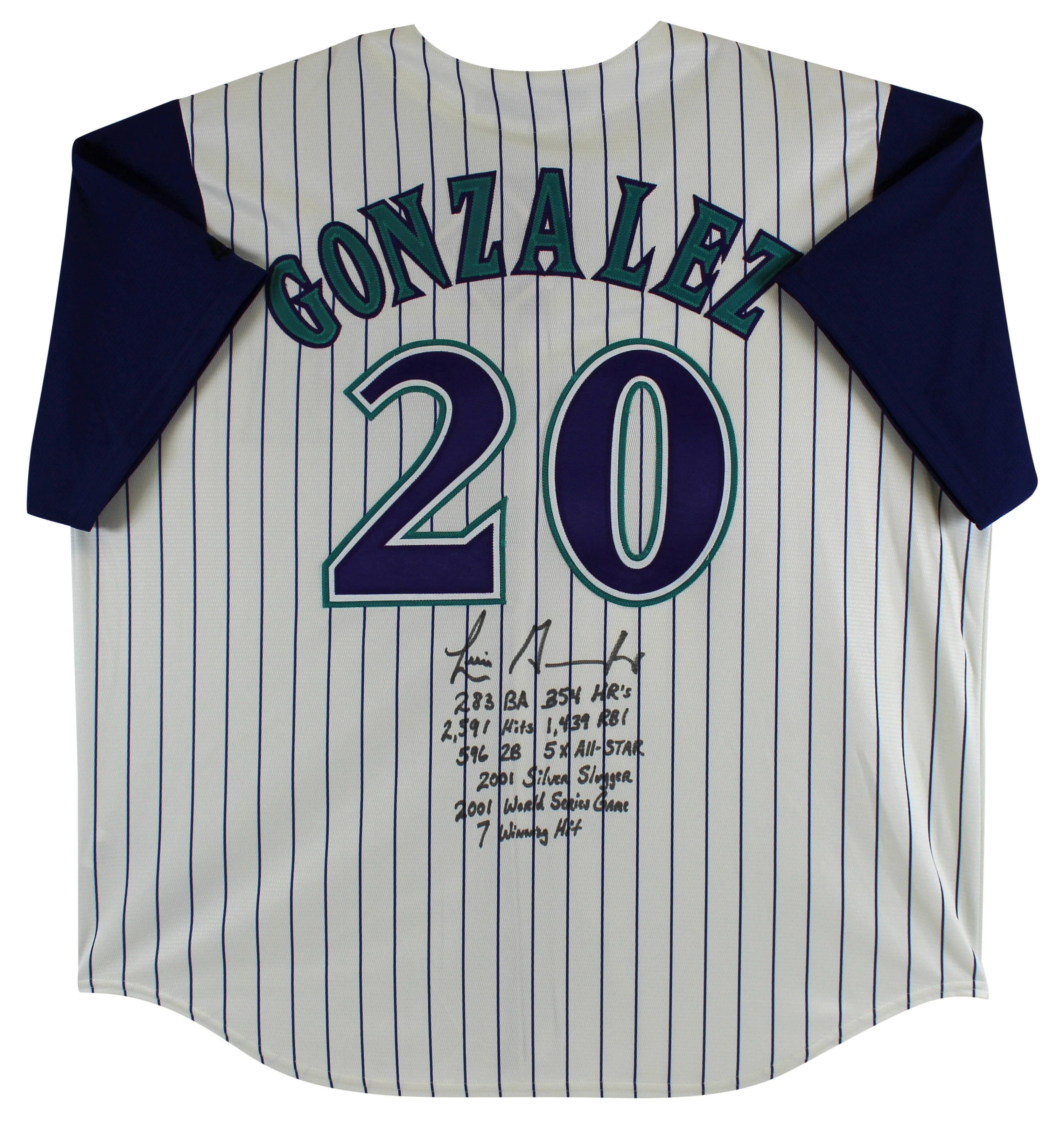 D-Backs Luis Gonzalez "Career Stat" Signed Majestic Coolbase Jersey BAS Witness - Image 2