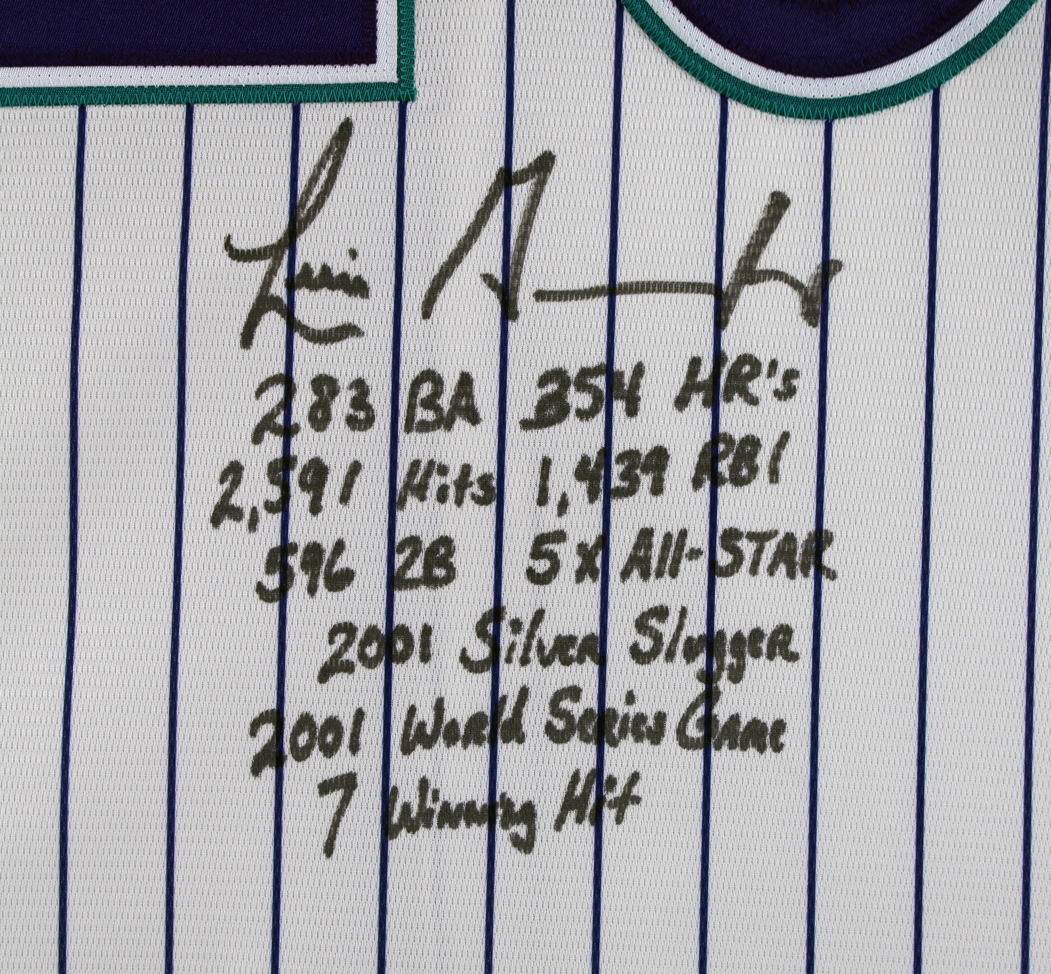 D-Backs Luis Gonzalez "Career Stat" Signed Majestic Coolbase Jersey BAS Witness - Image 3