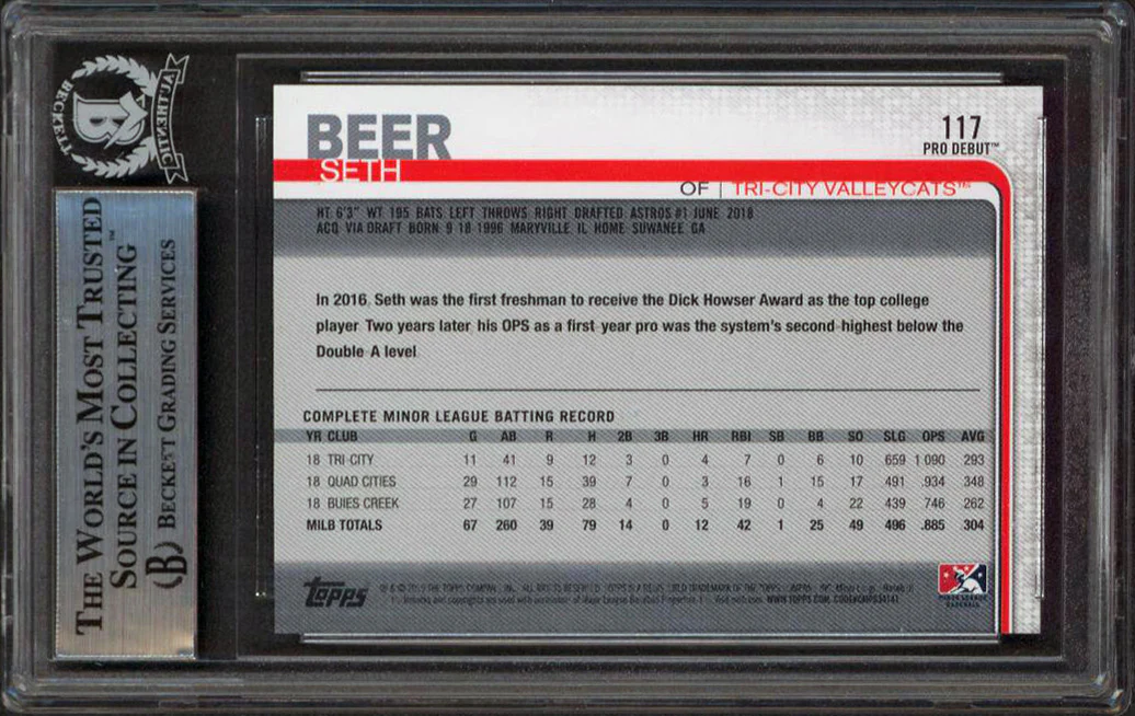 D-Backs Seth Beer Signed 2019 Topps Pro Debut #117 Rookie Card BAS Slabbed - Image 3
