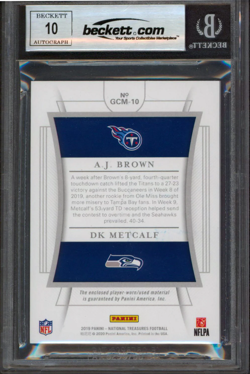 D.K. Metcalf & A.J. Brown Signed 2019 NT RC NFL Combo #10 Card Auto 10! BAS Slab - Image 3