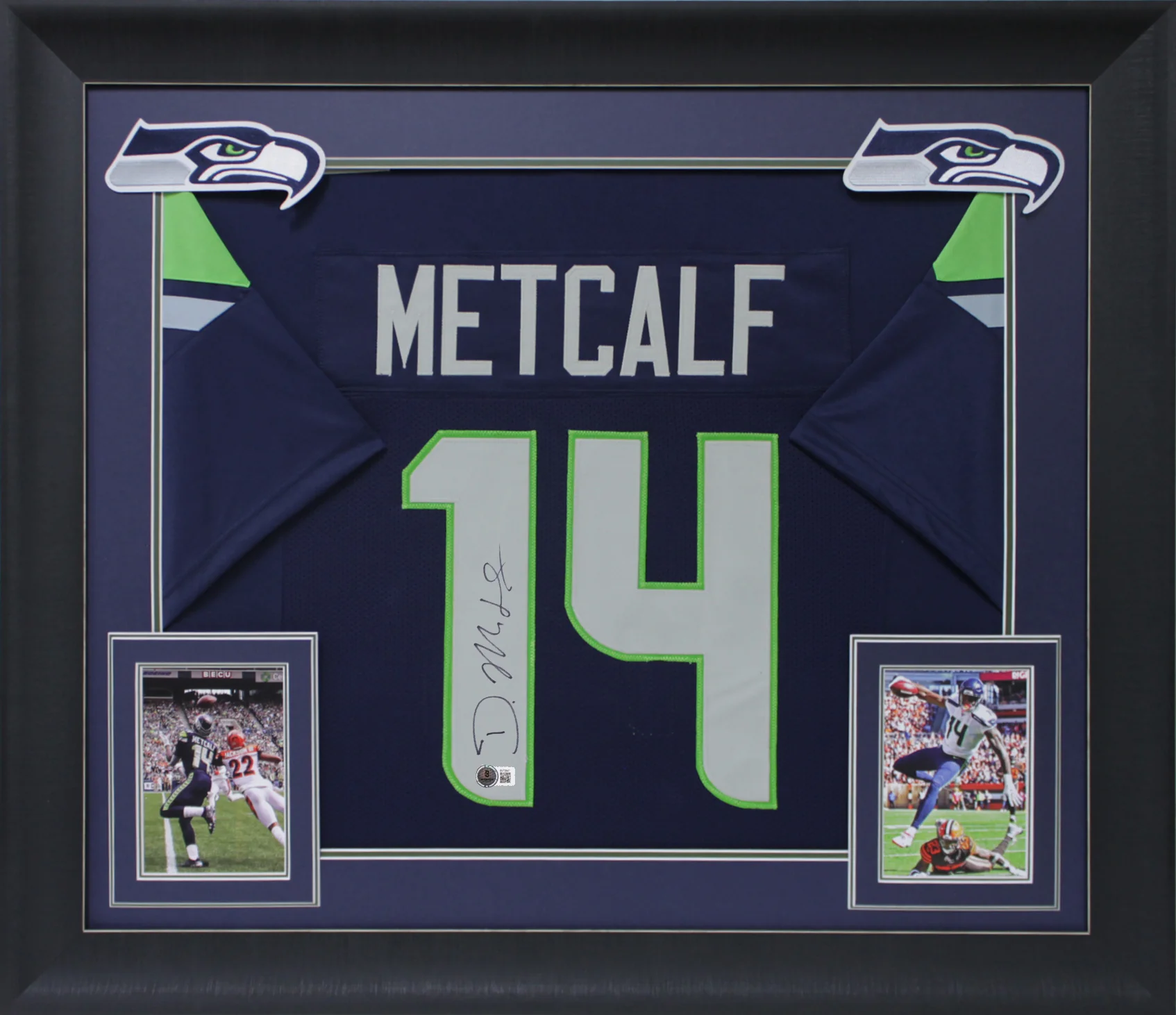 D.K. Metcalf Authentic Signed Navy Blue Pro Style Framed Jersey BAS 2