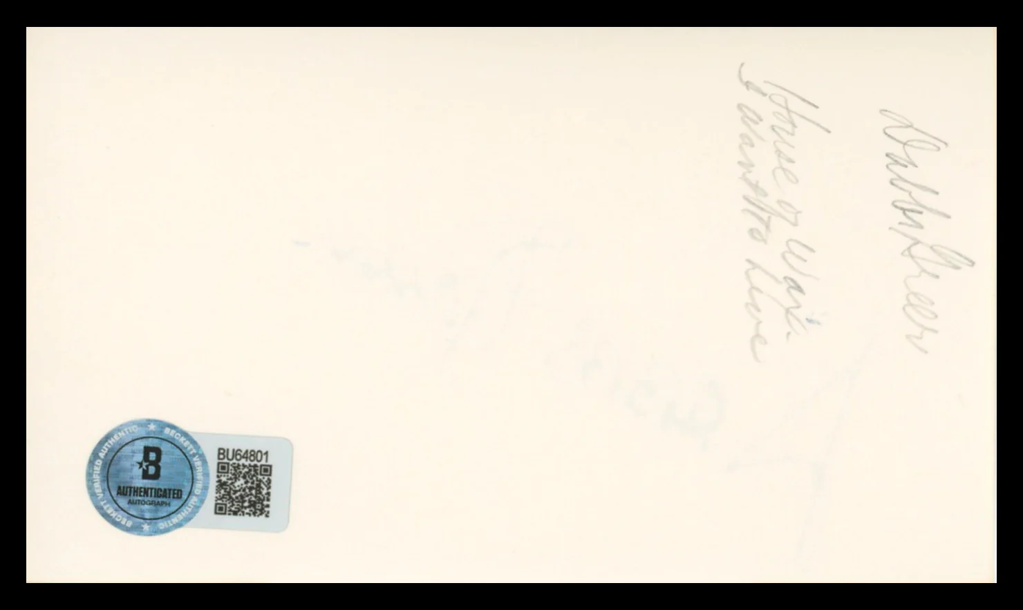 Dabbs Greer Little House on the Prairie Signed 3x5 Index Card BAS #BU64801 - Image 3