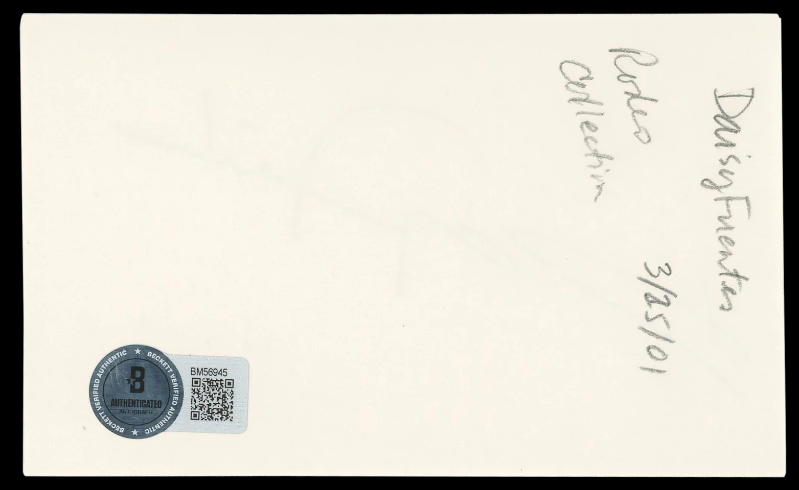Daisy Fuentes Baywatch Authentic Signed 3x5 Index Card Autographed BAS #BM56945 - Image 3