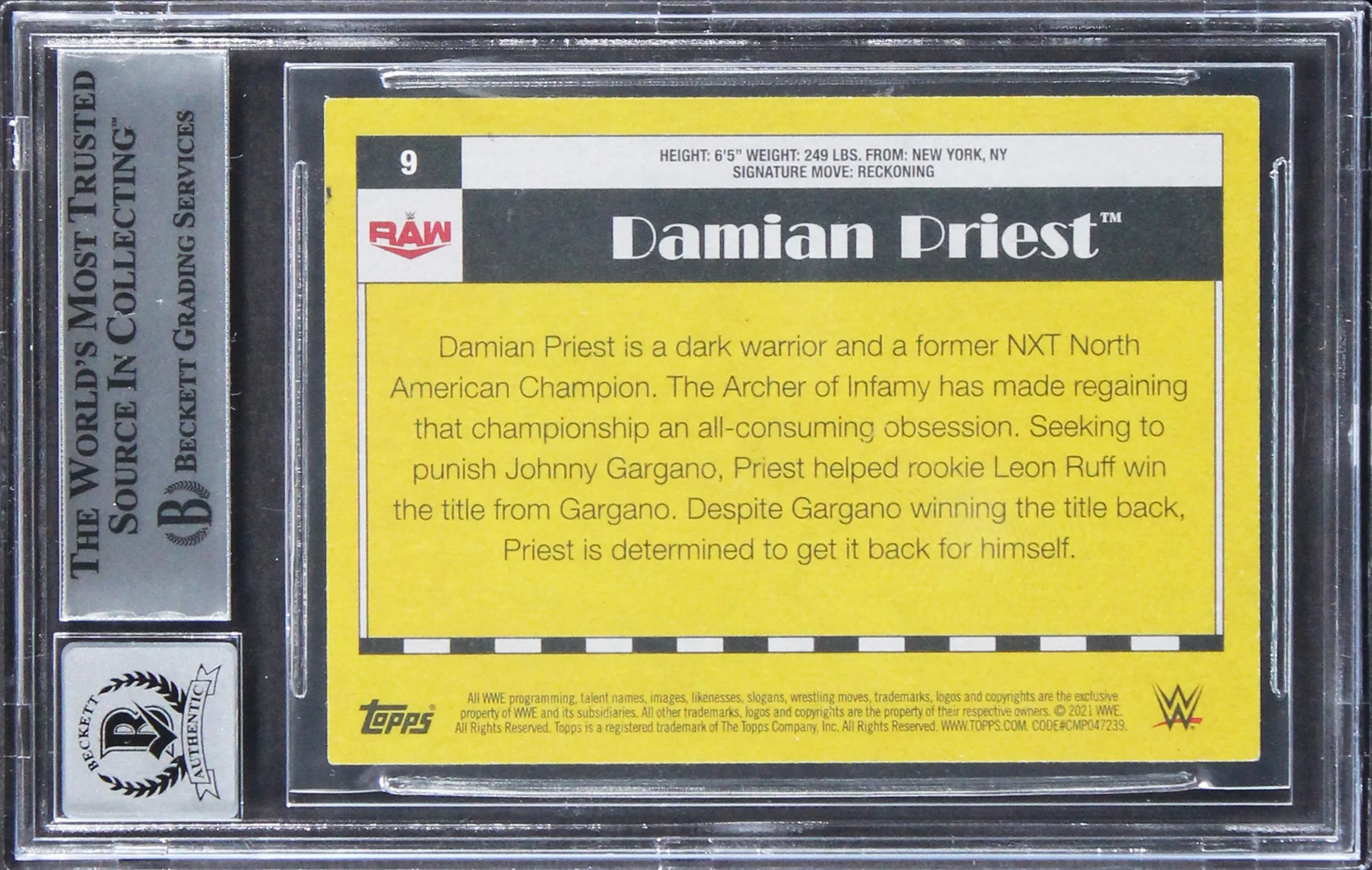 Damian Priest Authentic Signed 2021 Topps Heritage WWE #9 Card Auto 10! BAS Slab - Image 3