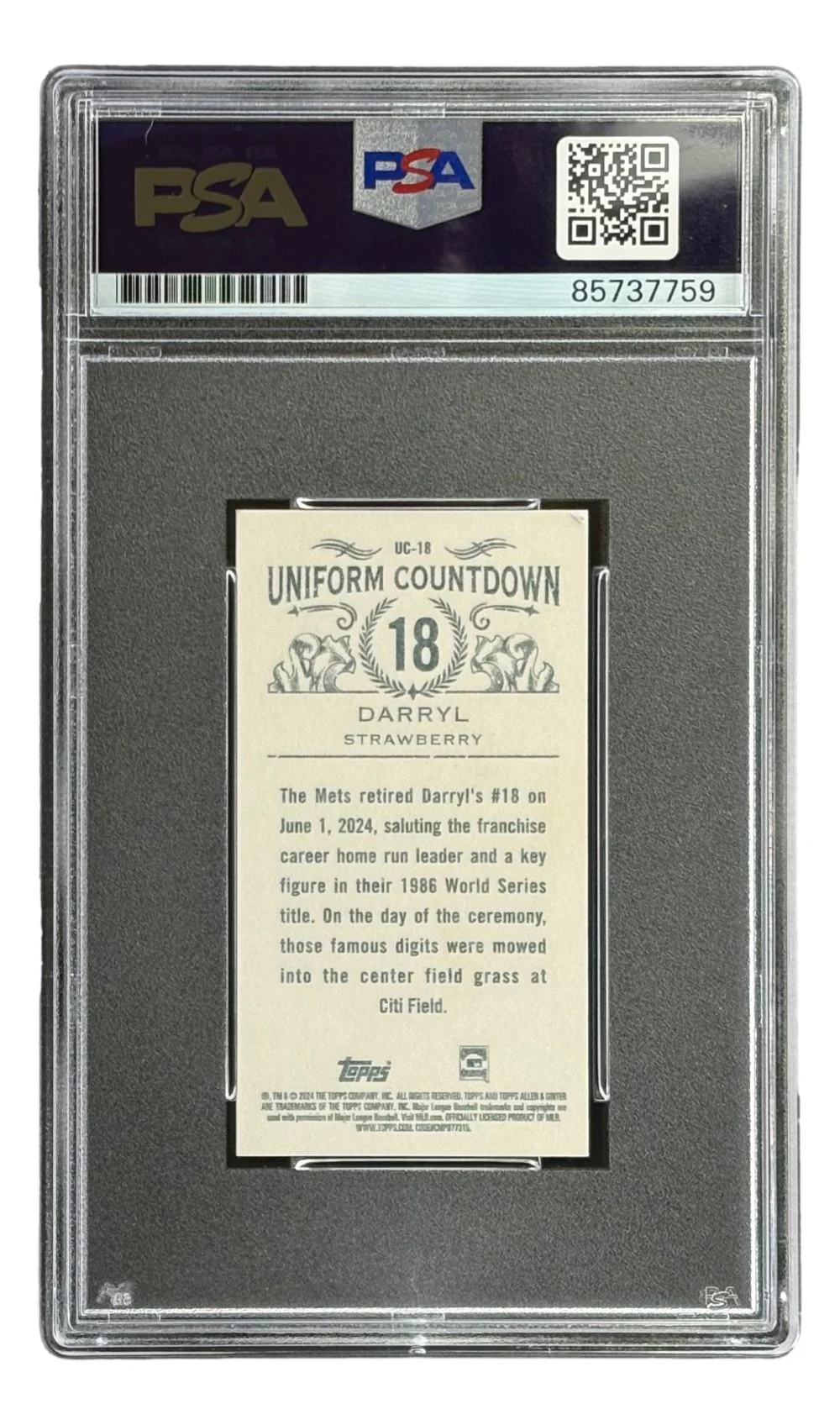 Darryl Strawberry Signed 2024 Topps Allen & Ginter #UC-18 Mets Trading Card PSA - Image 2