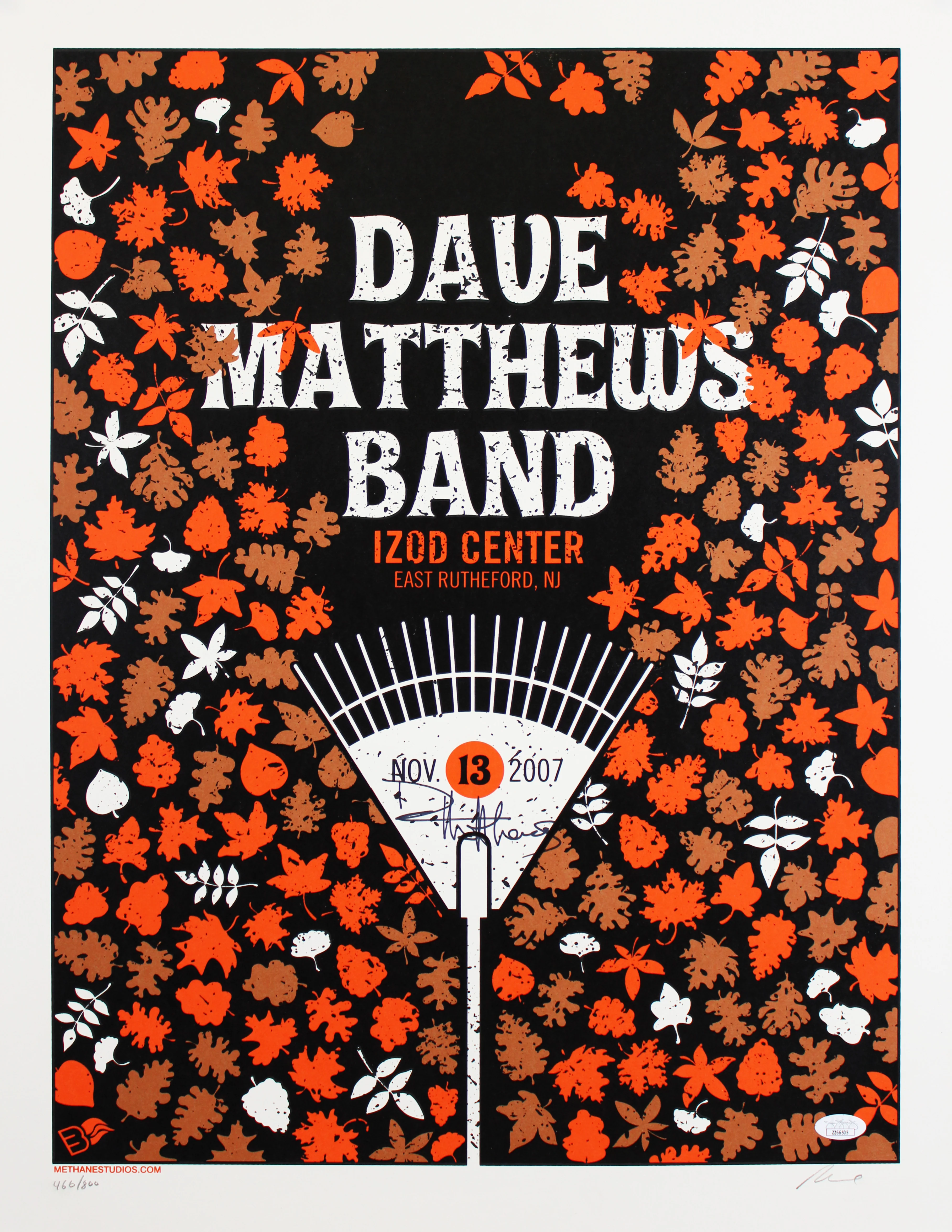 Dave Matthews DMB Signed 2007 Izod Center 19x25 Poster LE #466/800 JSA #ZZ66505 - Image 2