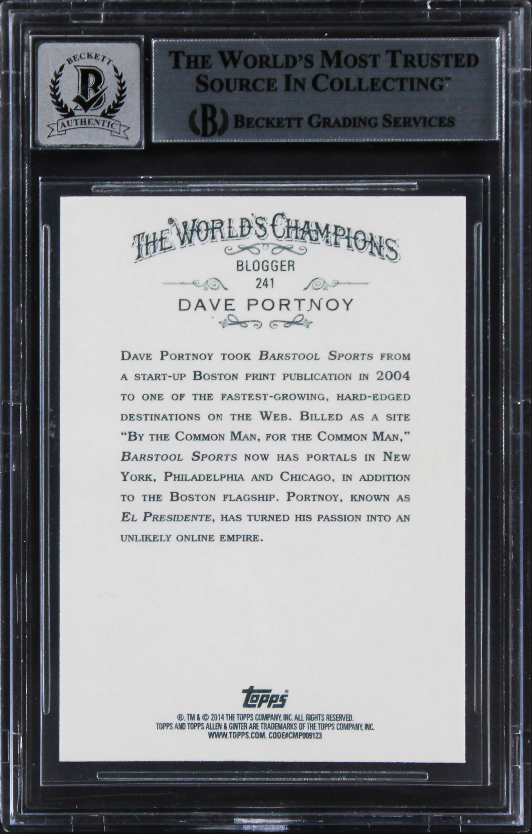 Dave Portnoy Signed 2014 Topps Allen & Ginter #241 Card Auto 10! BAS Slabbed - Image 3