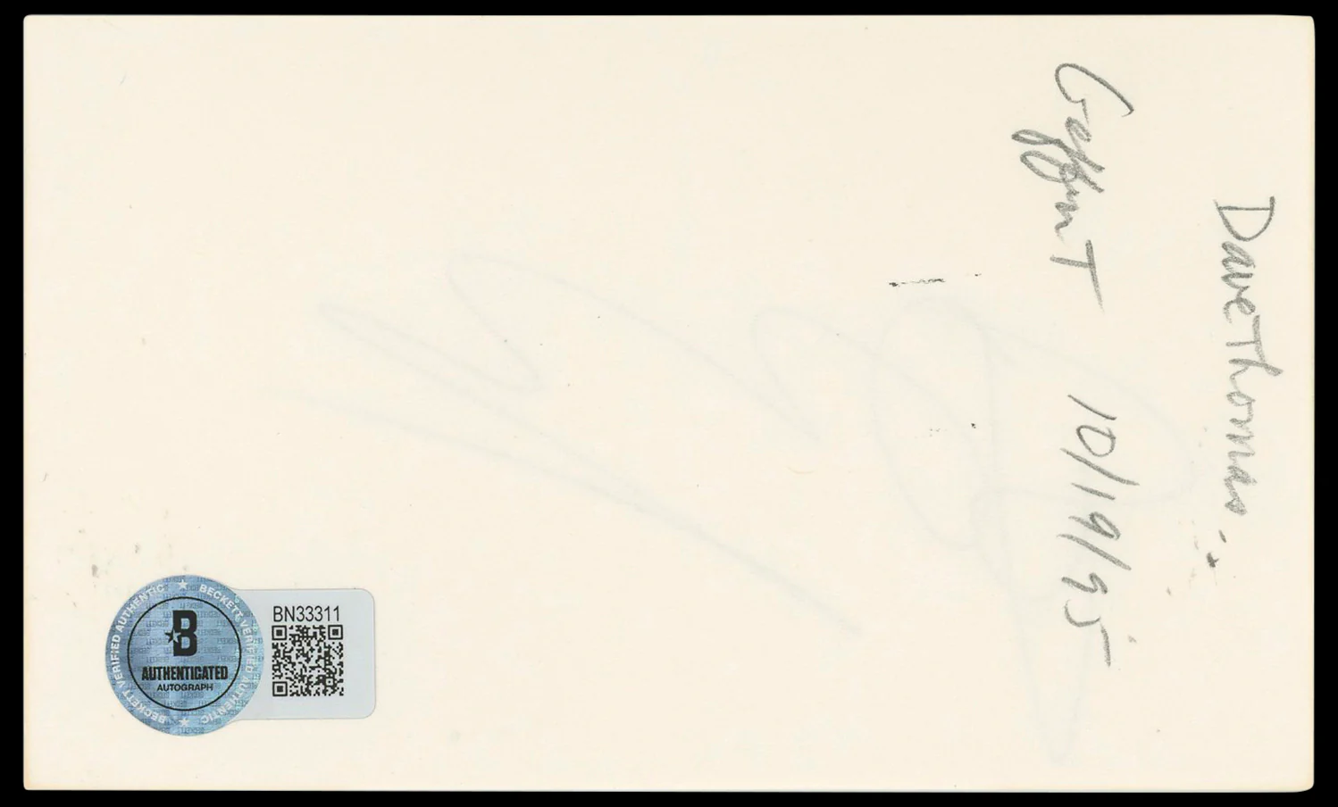 Dave Thomas Rat Race Authentic Signed 3x5 Index Card Autographed BAS #BN33311 - Image 3