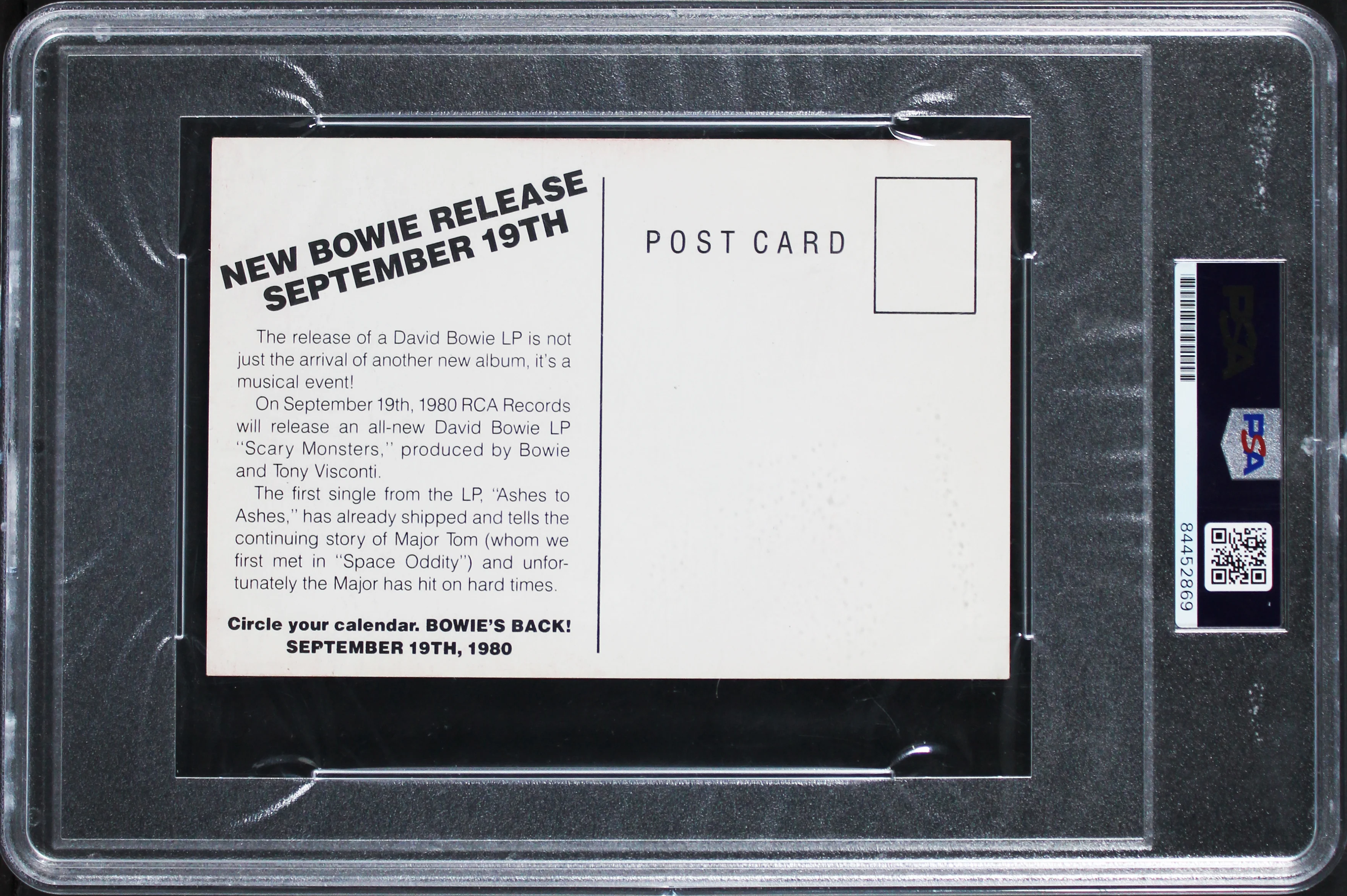 David Bowie "94" Authentic Signed 4x6 Postcard Autographed PSA/DNA Slabbed - Image 3