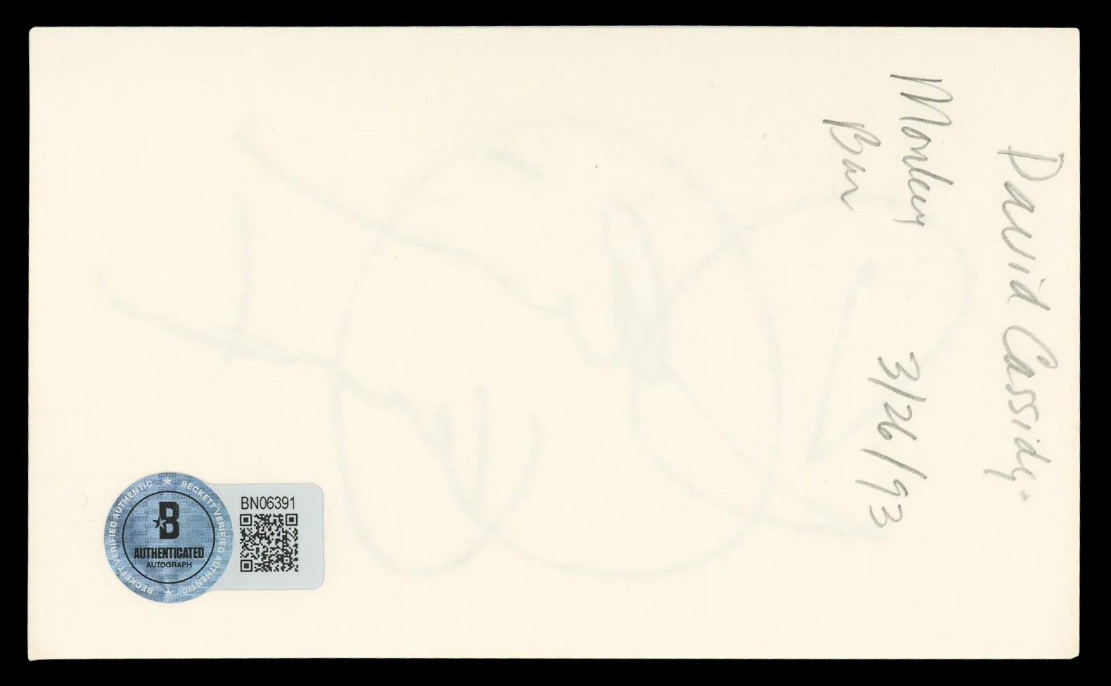 David Cassidy The Partridge Family Authentic Signed 3x5 Index Card BAS #BN06391 - Image 3