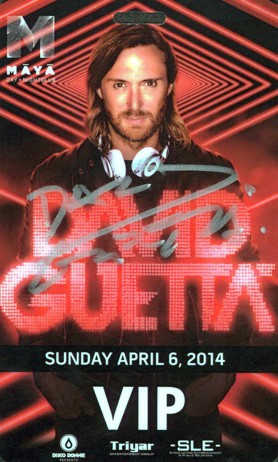 David Guetta Authentic Signed April 6, 2014 VIP Maya Badge BAS #BQ98494 - Image 2