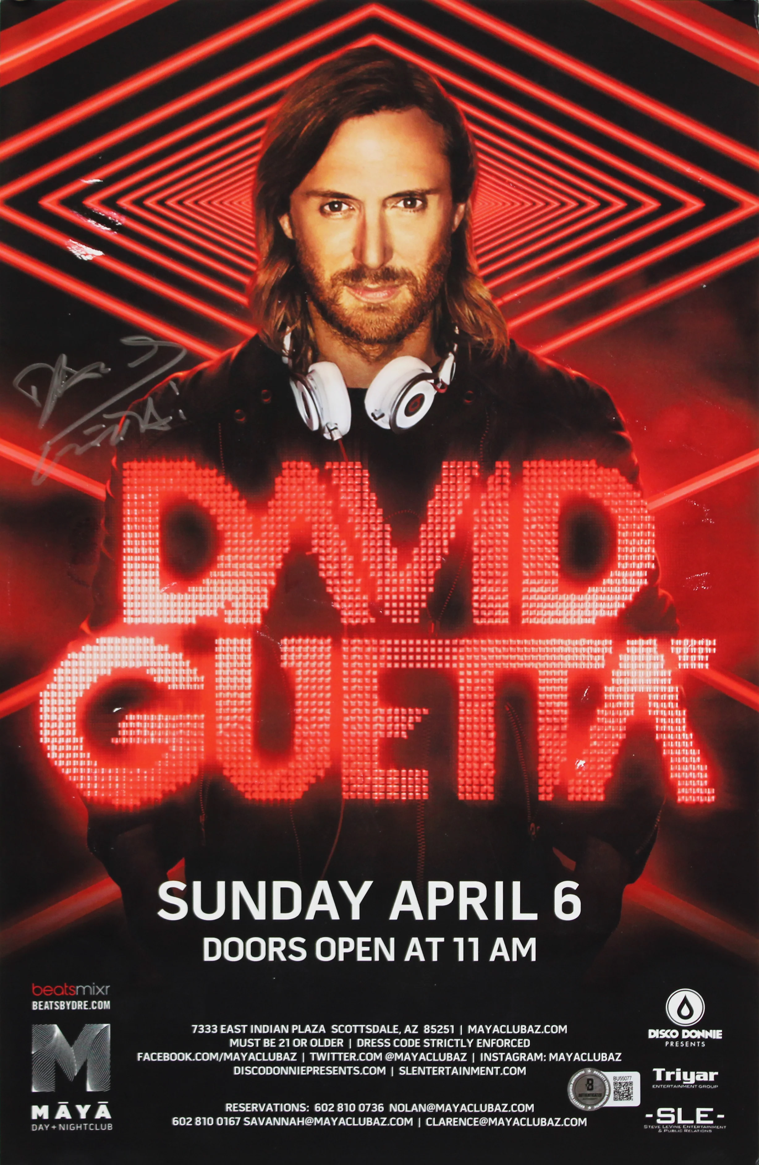 David Guetta Authentic Signed Maya Day & Nightclub 11x17 Poster BAS #BU55077 - Image 2