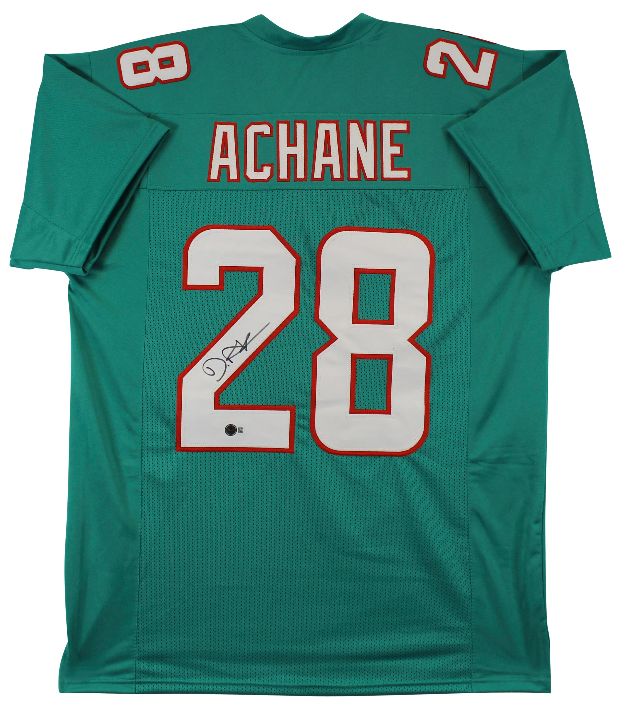 De'Von Achane Authentic Signed Teal Pro Style Jersey Autographed BAS Witnessed - Image 2