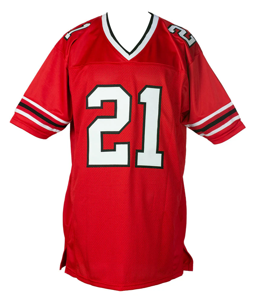 Deion Sanders Signed Custom Red Pro Style Football Jersey BAS ITP - Image 4