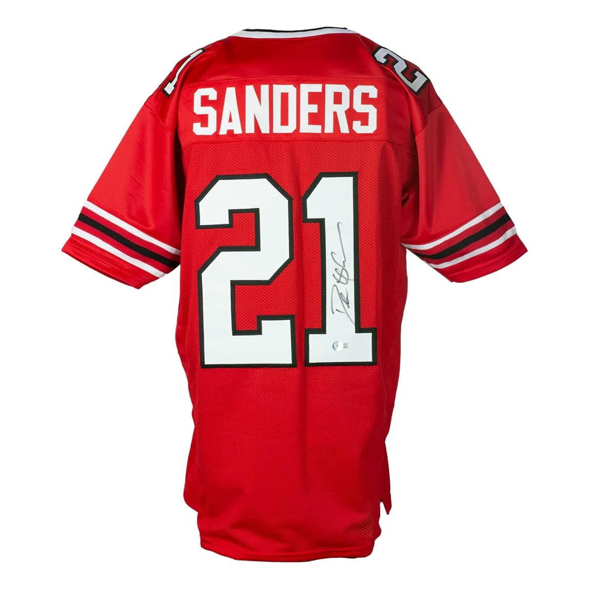 Deion Sanders Signed Custom Red Pro Style Football Jersey BAS ITP - Image 5