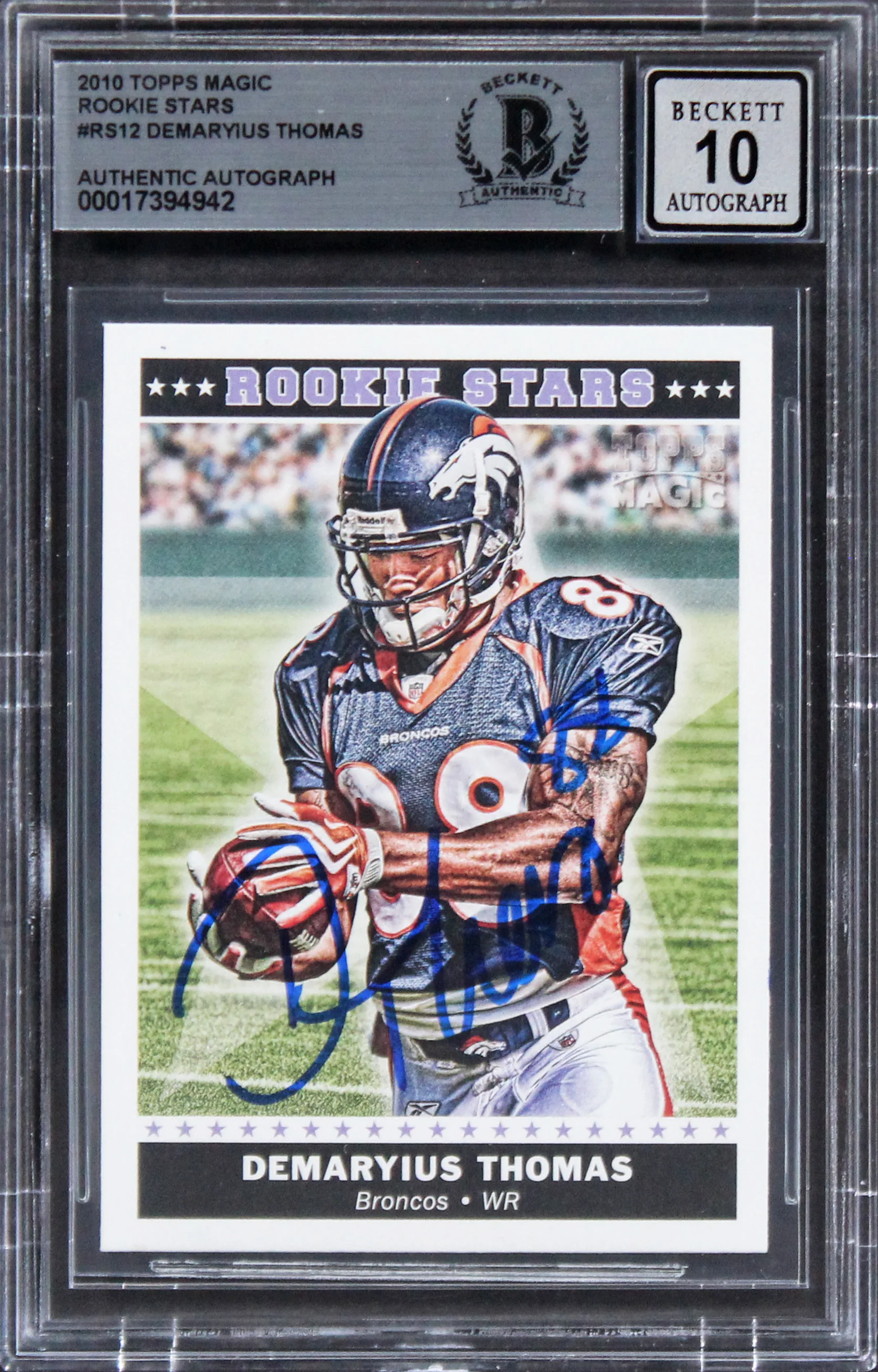 Demaryius Thomas Signed 2010 Topps Rookie Stars #R312 Card Auto 10! BAS Slabbed - Image 2
