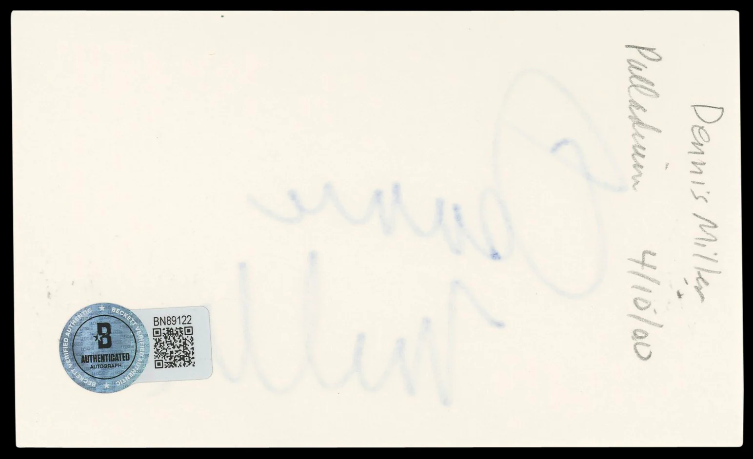 Dennis Miller Joe Dirt Authentic Signed 3x5 Index Card Autographed BAS #BN89122 - Image 3