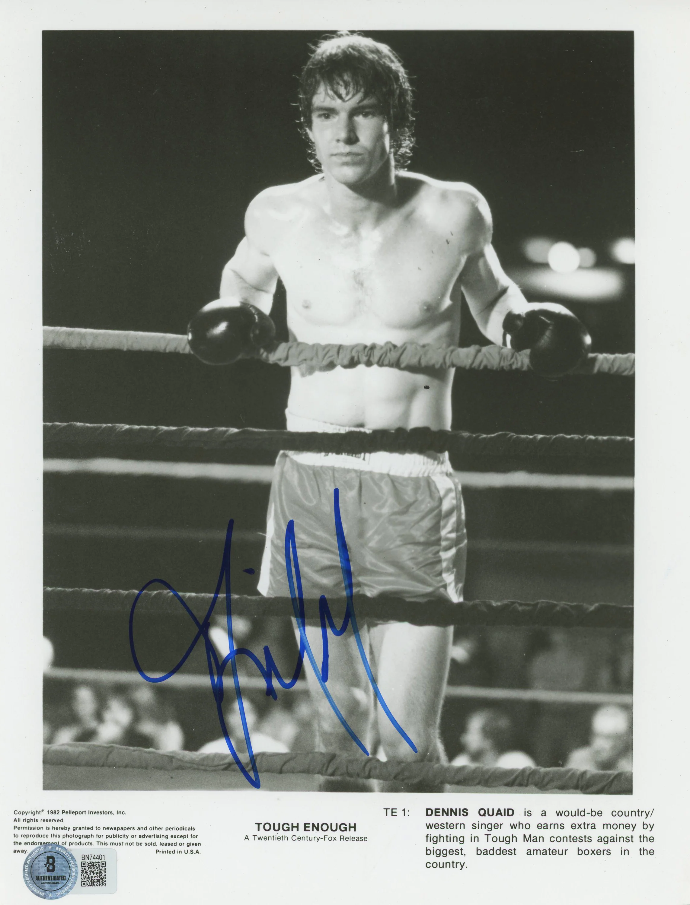 Dennis Quaid Tough Enough Authentic Signed 8x10 Photo Autographed BAS #BN74401