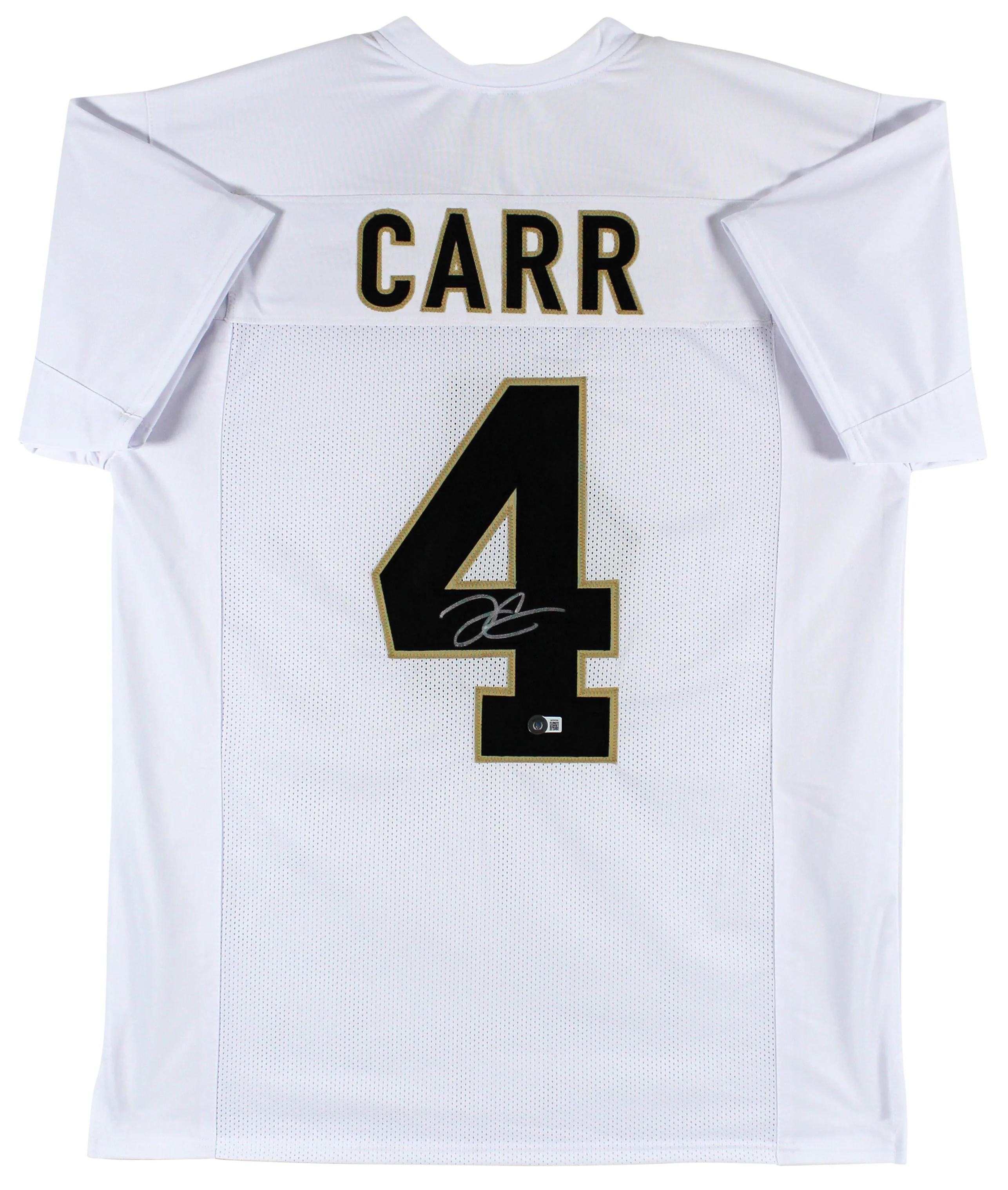 Derek Carr Authentic Signed White Pro Style Jersey Autographed BAS Witnessed - Image 2