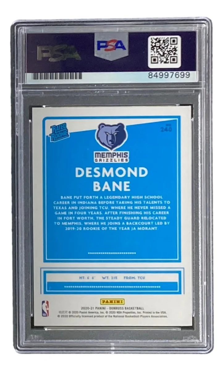 Desmond Bane Signed In Blue 2020 Donruss Rookies #240 Rookie Card PSA/DNA Gem MT 10 - Image 2