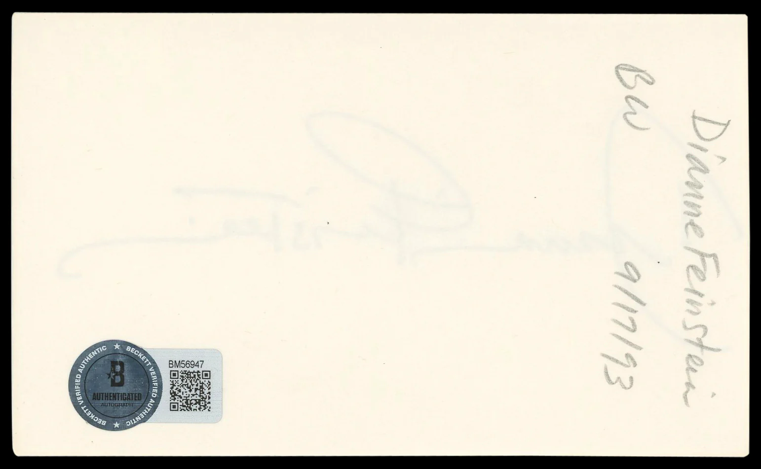 Dianne Feinstein Authentic Signed 3x5 Index Card Autographed BAS #BM56947 - Image 3