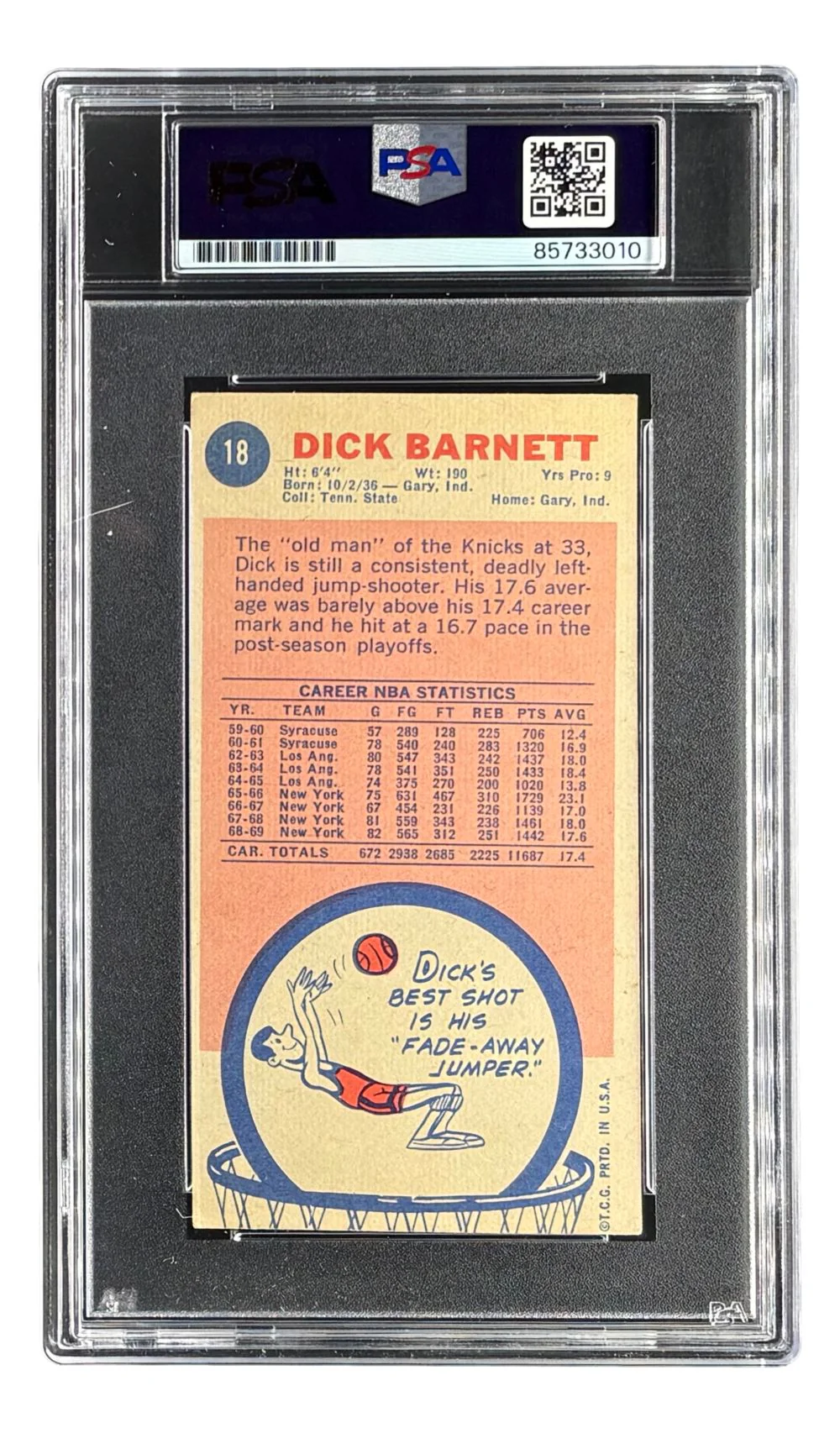 Dick Barnett Signed 1969/70 Topps #18 Knicks Rookie Card PSA/DNA - Image 2