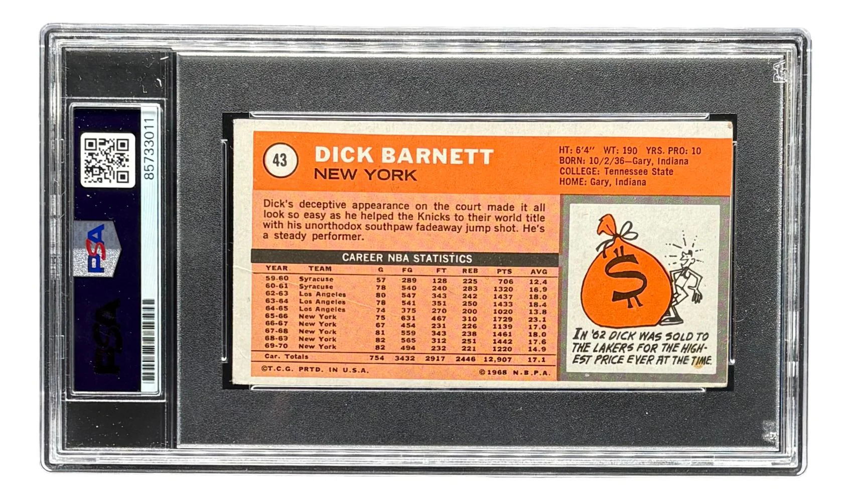 Dick Barnett Signed 1970/71 Topps #43 Knicks Trading Card PSA/DNA - Image 2