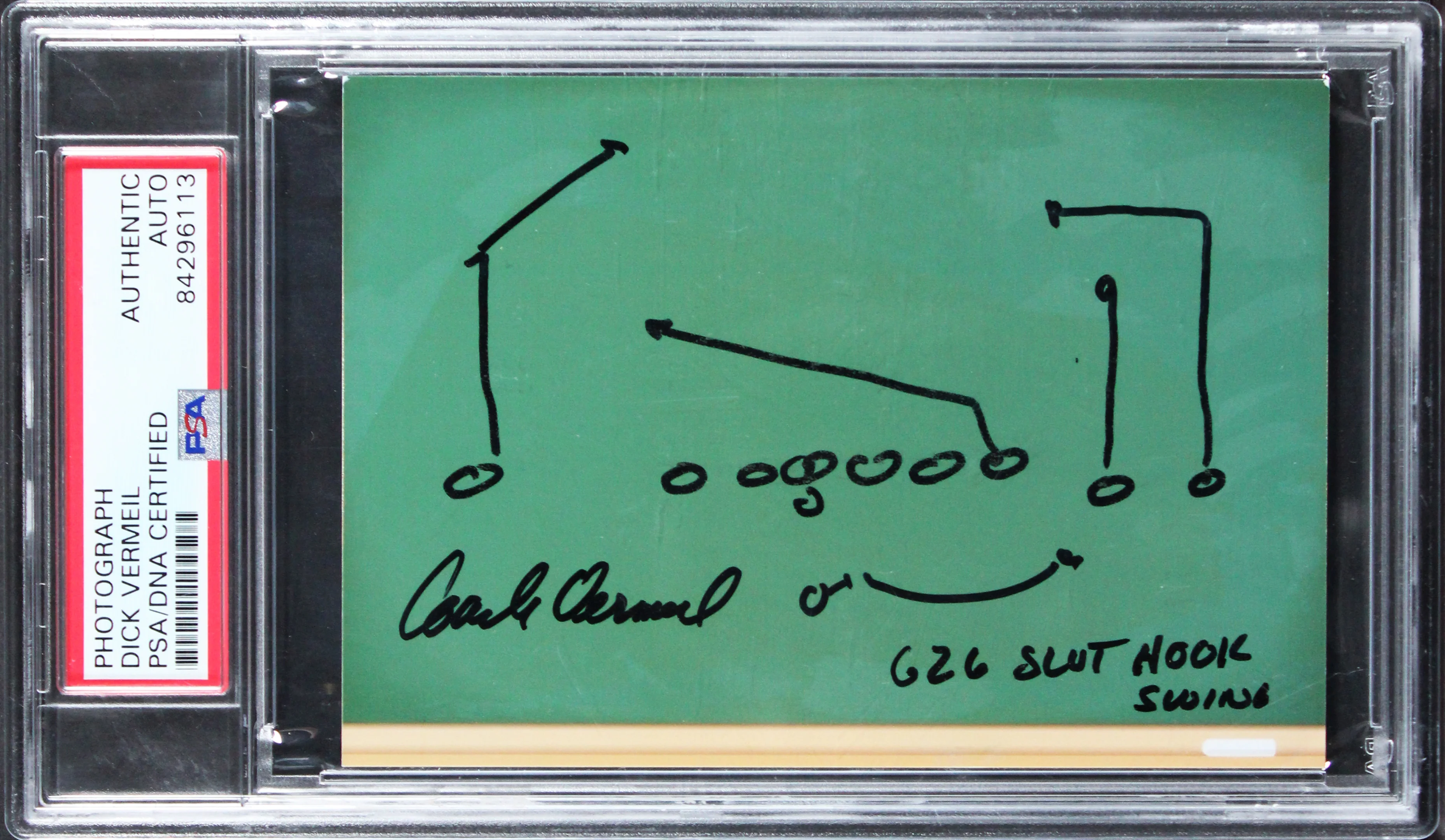 Dick Vermeil "Slot Hook Swing" Signed 3.5x5 Photo w/ Hand Drawn Play PSA Slabbed - Image 2