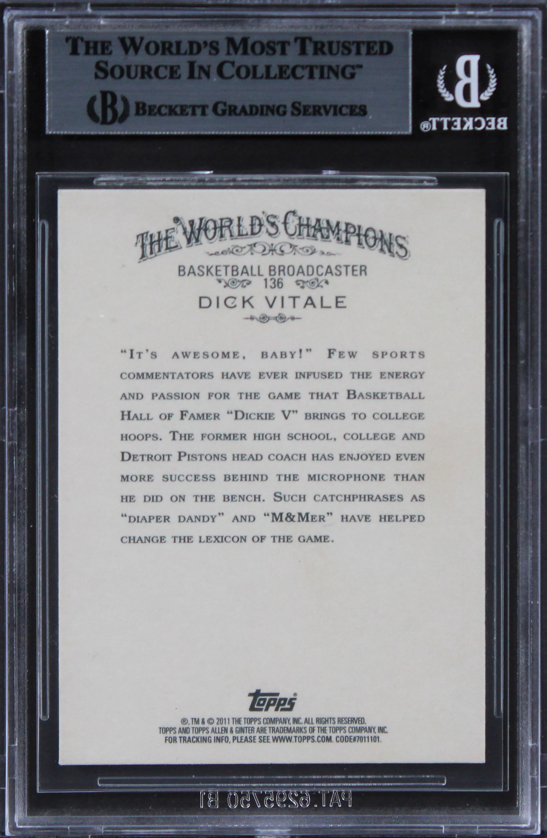Dick Vitale ESPN Authentic Signed 2011 Topps #136 Card Autographed BAS Slabbed - Image 3