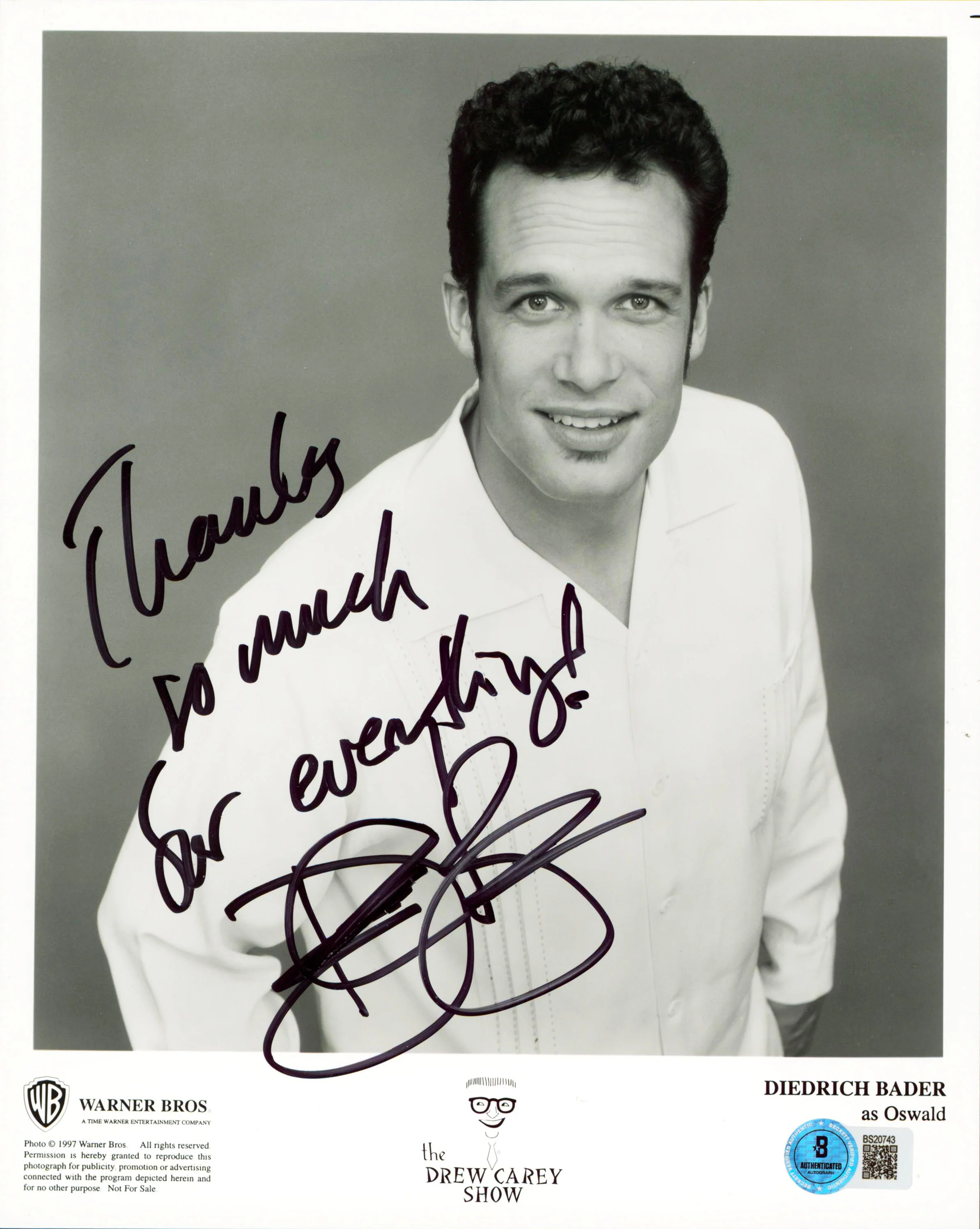 Diedrich Bader Drew Carey Show "Thanks so much.." Signed 8x10 Photo BAS #BS20743 - Image 2