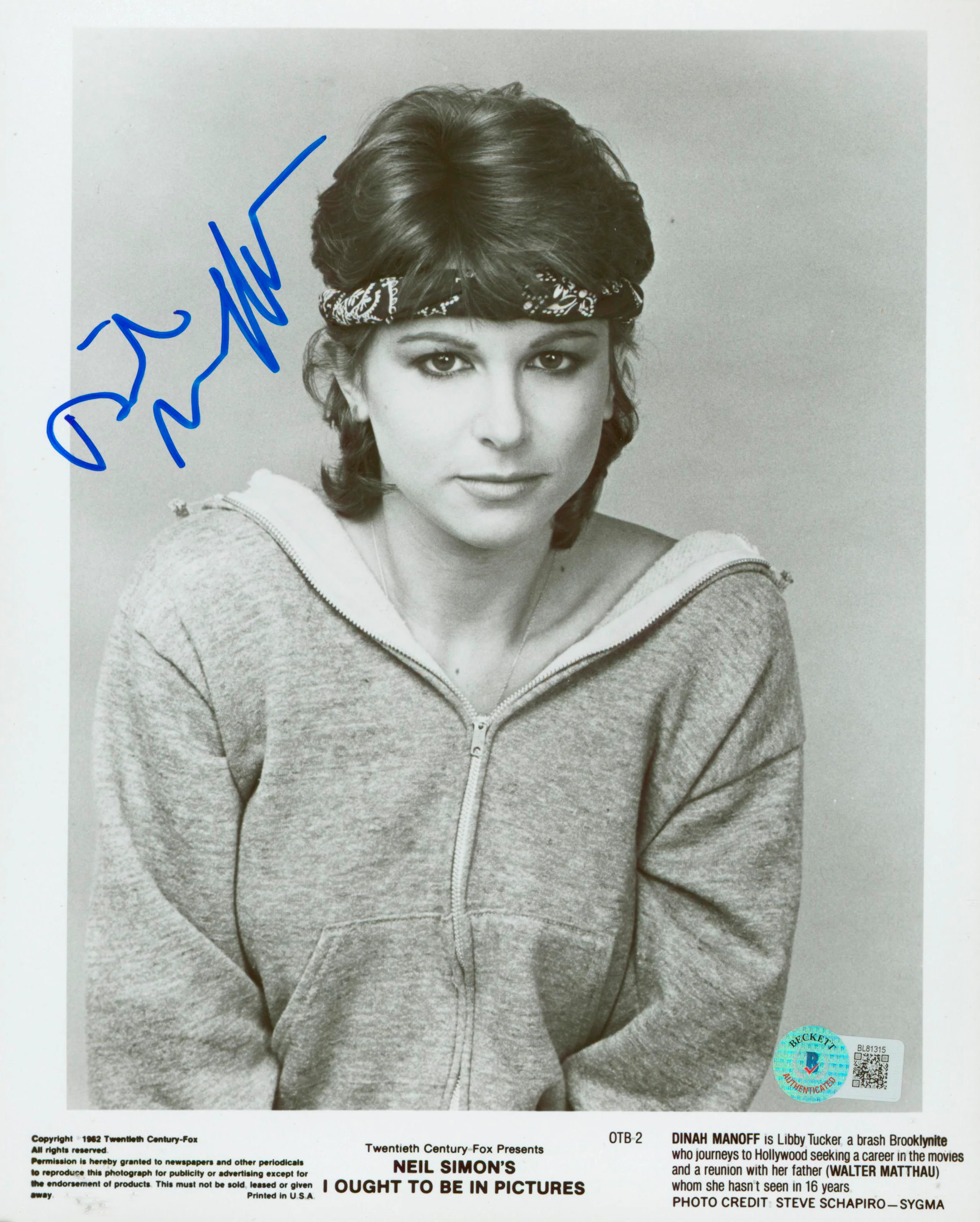 Dinah Manoff I Ought to Be in Pictures Signed 8x10 Photo BAS #BL81315 - Image 2