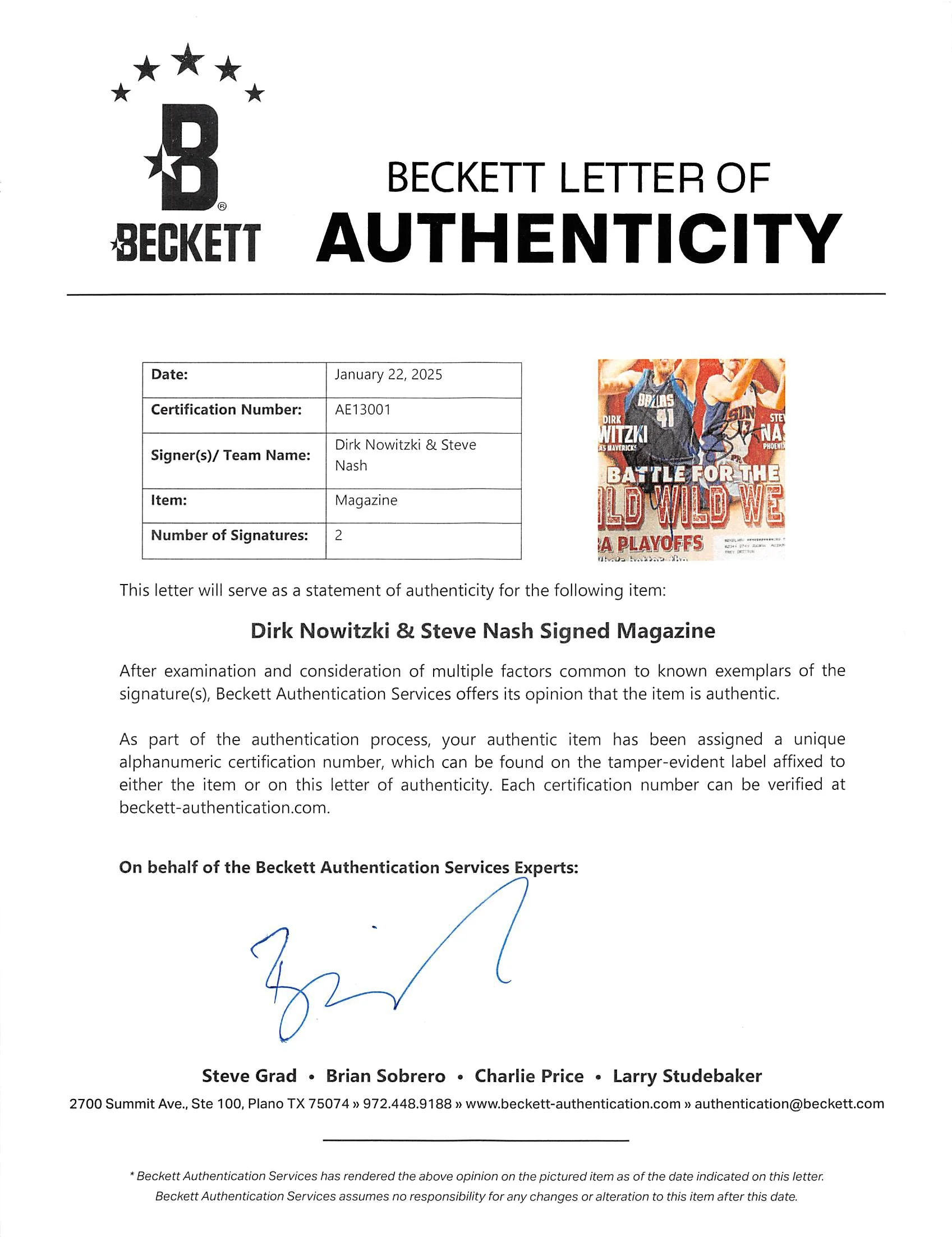 Dirk Nowitzki & Steve Nash Signed Sports Illustrated Magazine BAS #AE13001 - Image 8