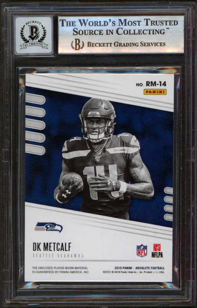 DK Metcalf Signed 2019 Absolute Rookie Materials #14 RC Card Auto 10 BAS Slab - Image 3