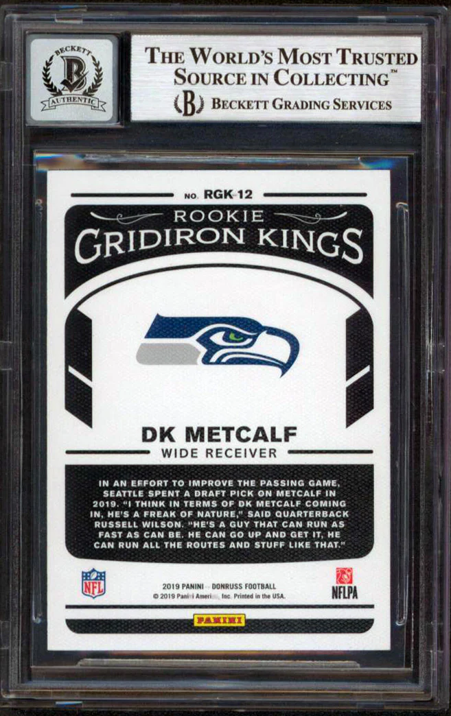DK Metcalf Signed 2019 Donruss Rookie Gridiron Kings #12 Card Auto 10 BAS Slab - Image 3