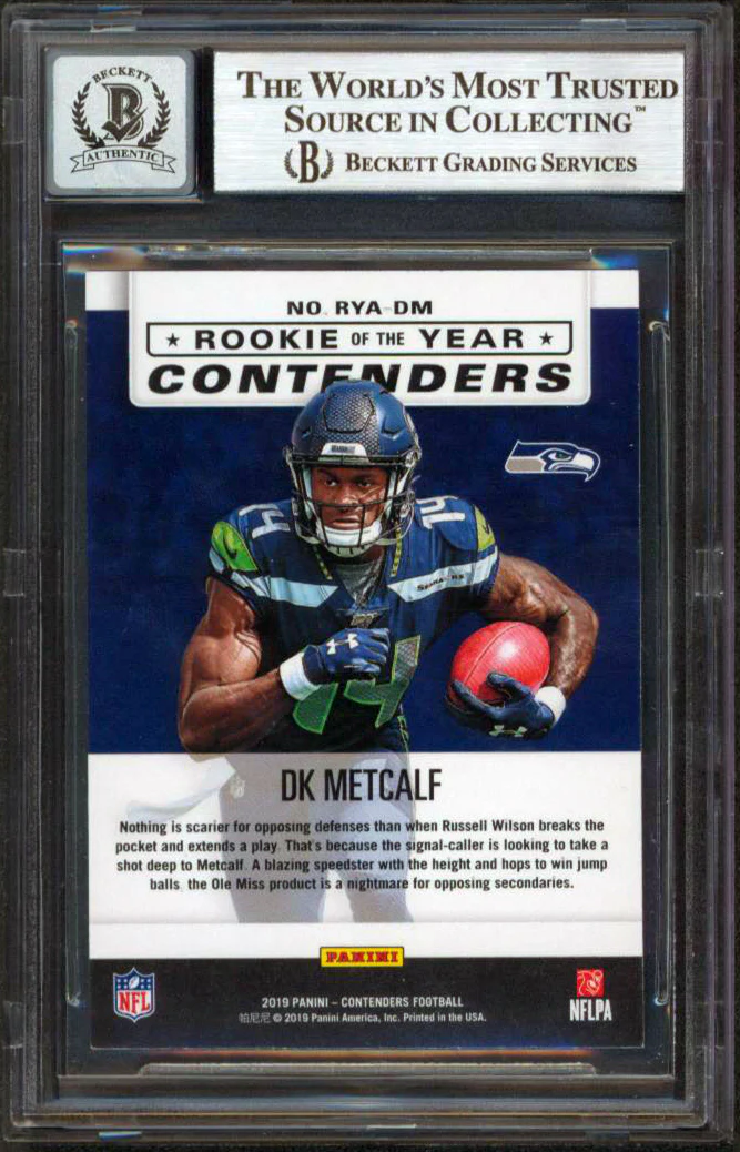 DK Metcalf Signed 2019 Panini Contenders ROY #10 Rookie Card Auto 10! BAS Slab - Image 3
