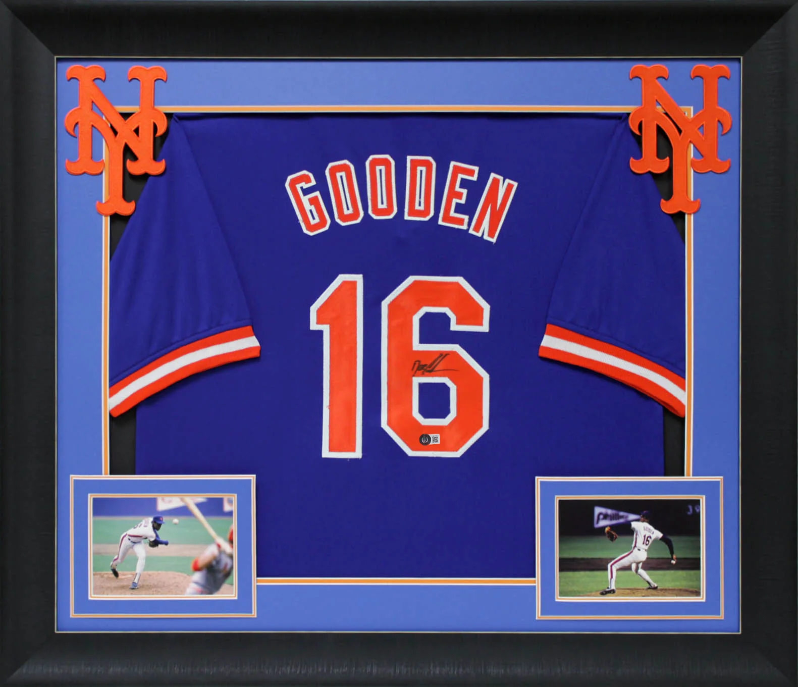 Doc Gooden Authentic Signed Blue Pro Style Framed Jersey BAS Witnessed - Image 2