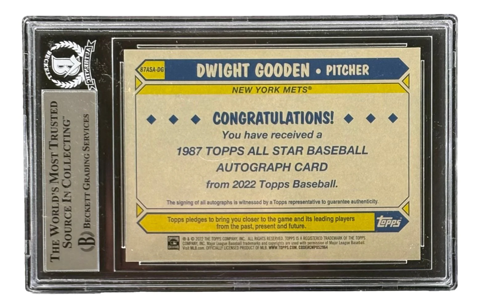 Doc Gooden Signed 2022 Topps #87ASA-DG New York Mets Trading Card BAS - Image 2