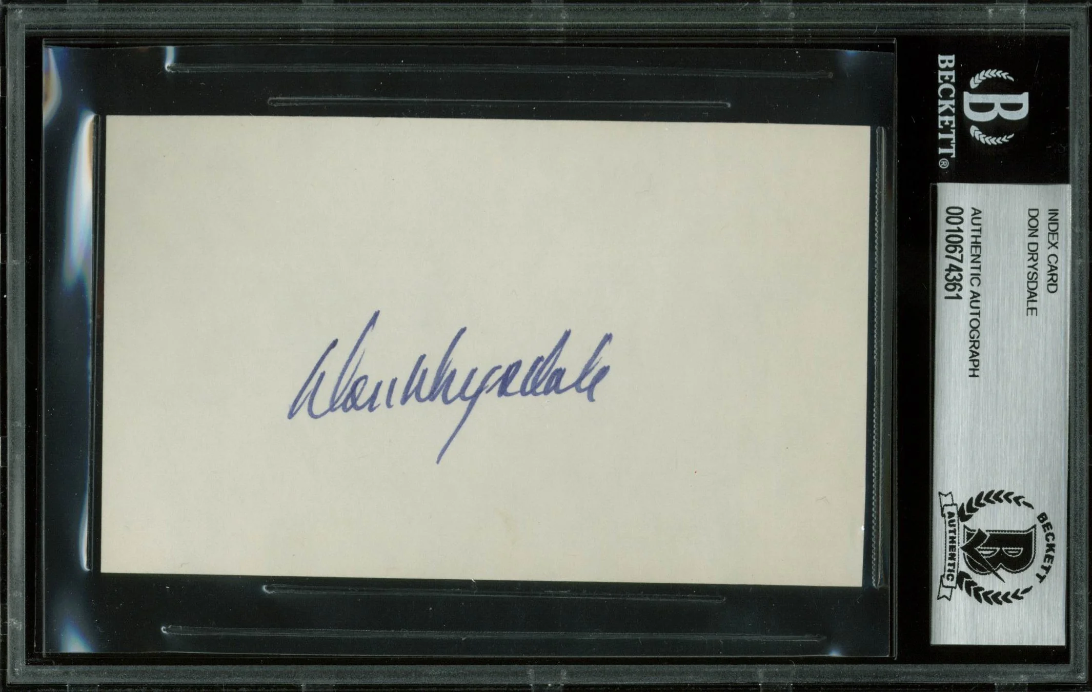 Dodgers Don Drysdale Authentic Signed 3x5 Index Card Autographed BAS Slabbed - Image 2