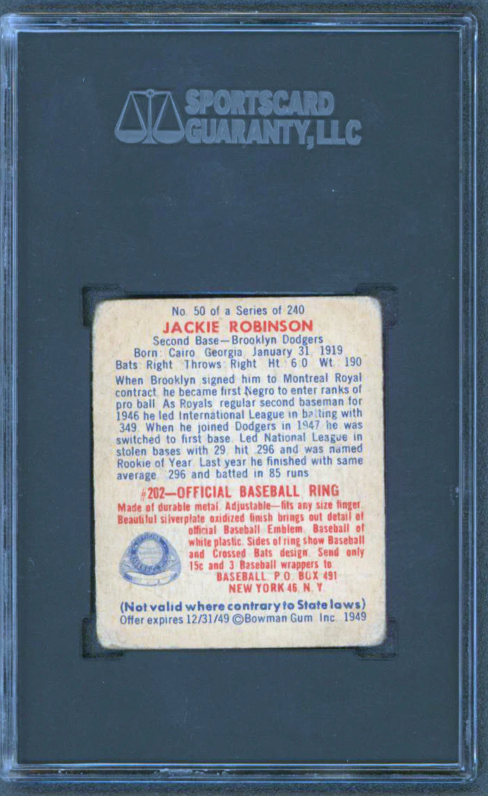 Dodgers Jackie Robinson 1949 Bowman #50 Rookie Card Graded 1 SGC Authentic - Image 3