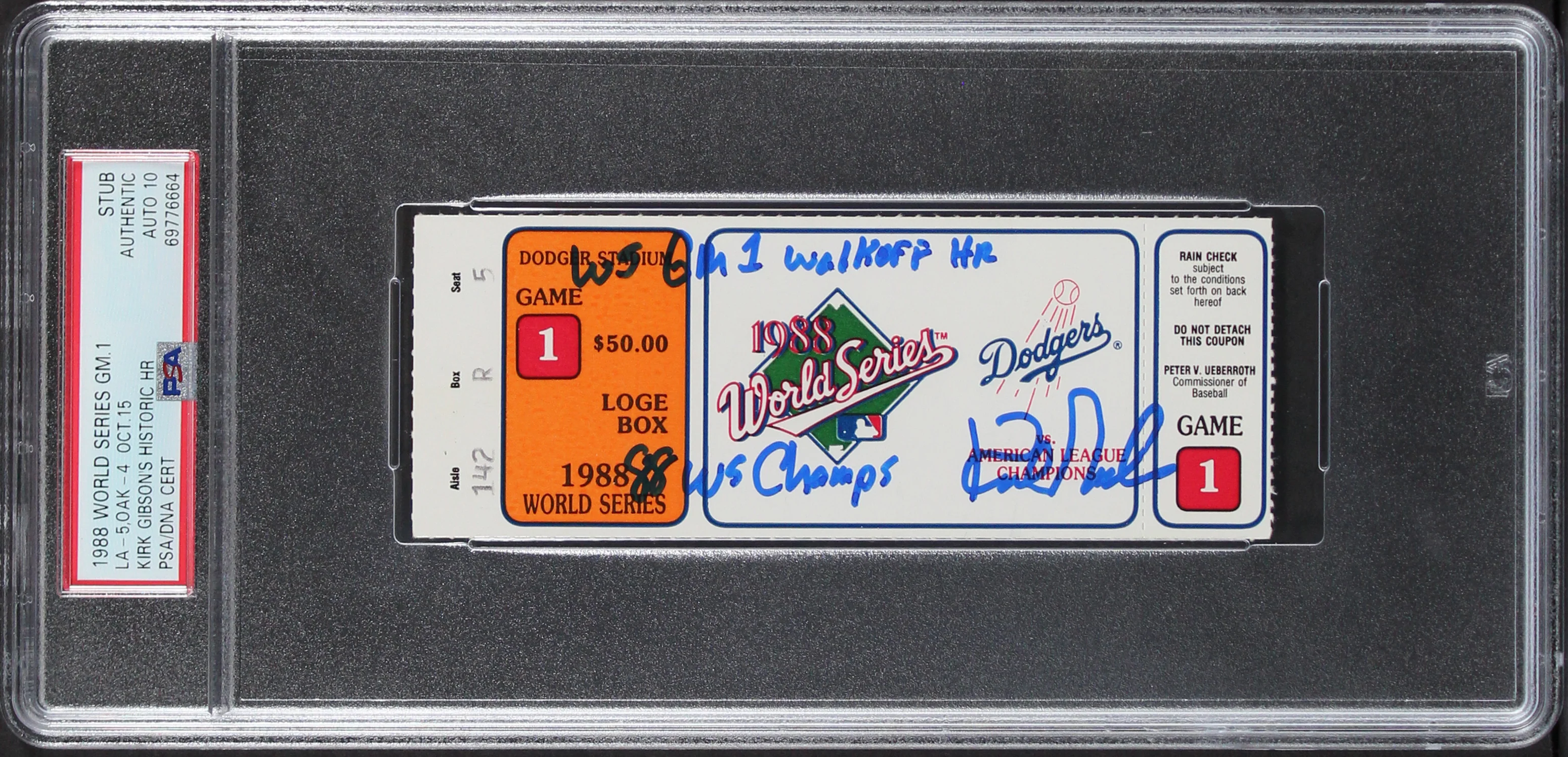 Dodgers Kirk Gibson "2x Insc" Signed 1988 WS Game 1 Ticket Auto 10 PSA Slabbed 3 - Image 2