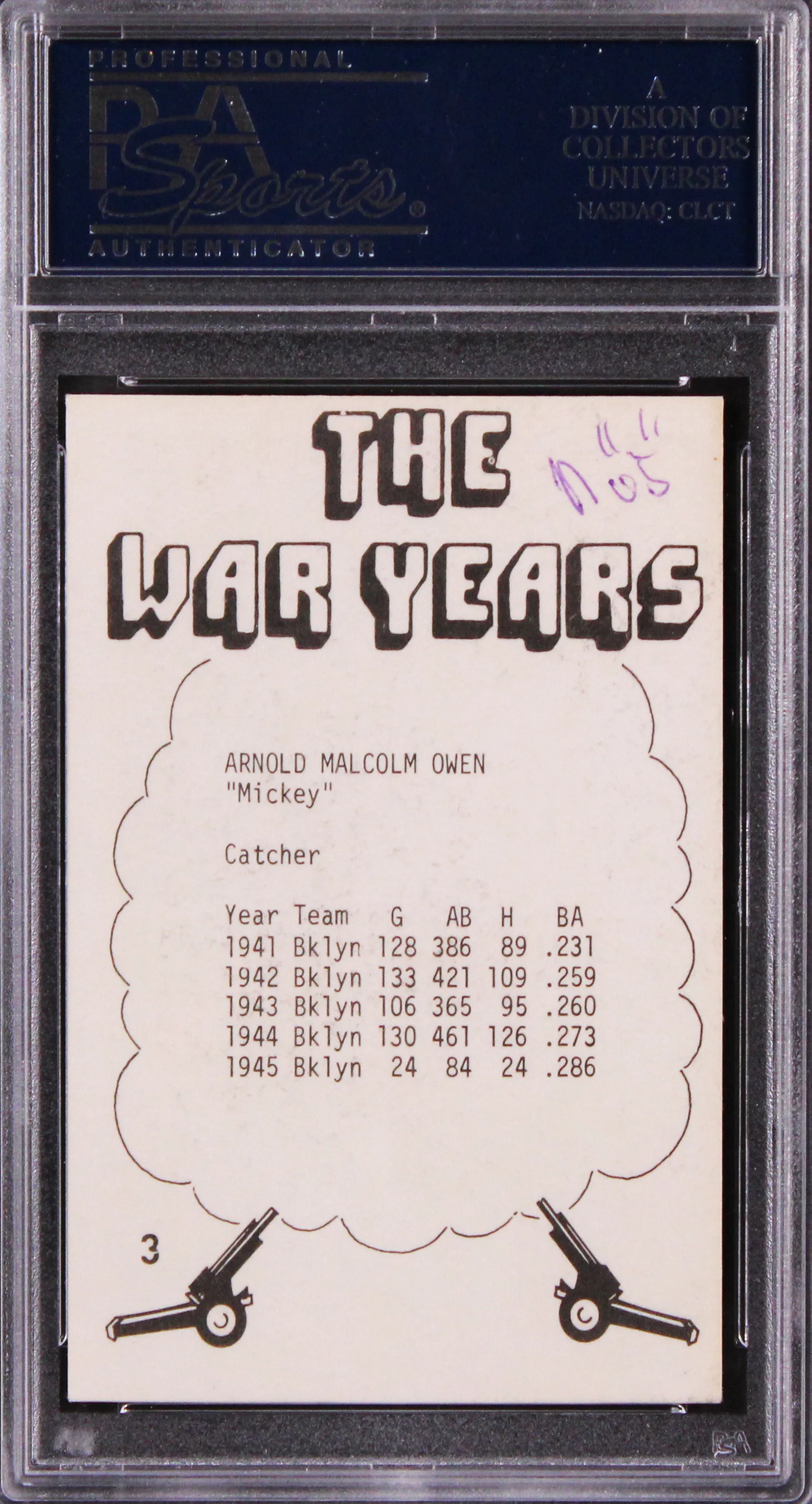 Dodgers Mickey Owen Authentic Signed 1977 TCMA The War Years #3 Card PSA Slab - Image 3