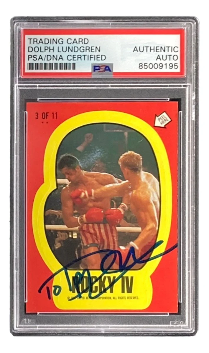 Dolph Lundgren Signed Ivan Drago 1985 Topps #3 Sticker Card PSA/DNA - Image 4