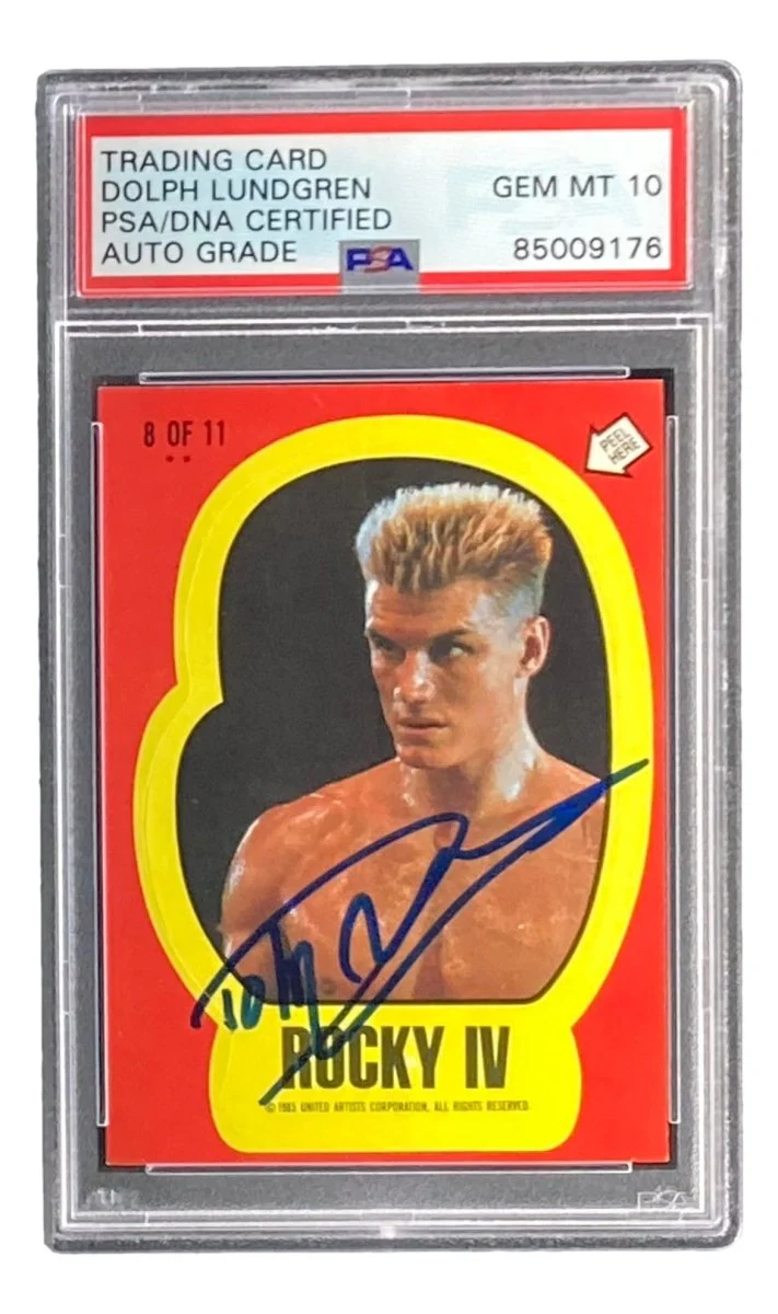 Dolph Lundgren Signed Ivan Drago 1985 Topps #8 Sticker Card PSA/DNA Gem MT 10 - Image 4